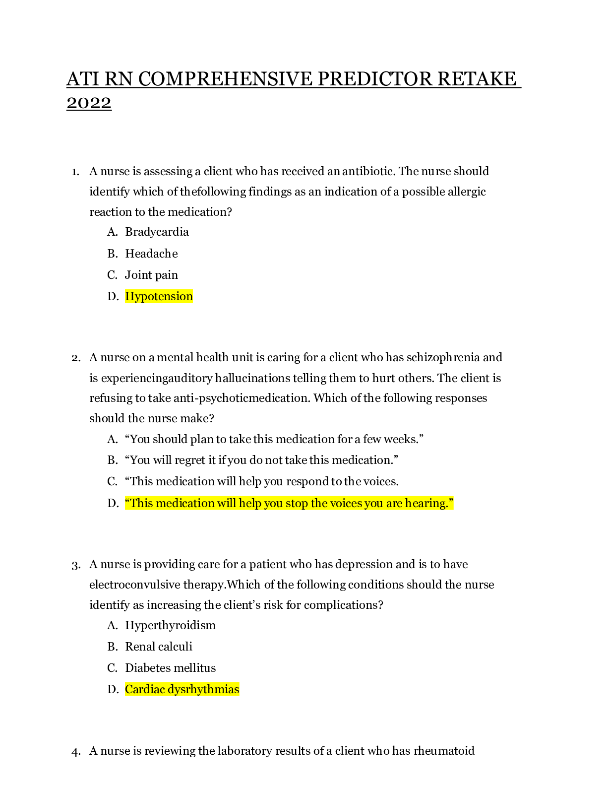 Preview image of ATI COMPREHENSIVE 2022 PREDICTOR  VERIFIED ANSWERS document