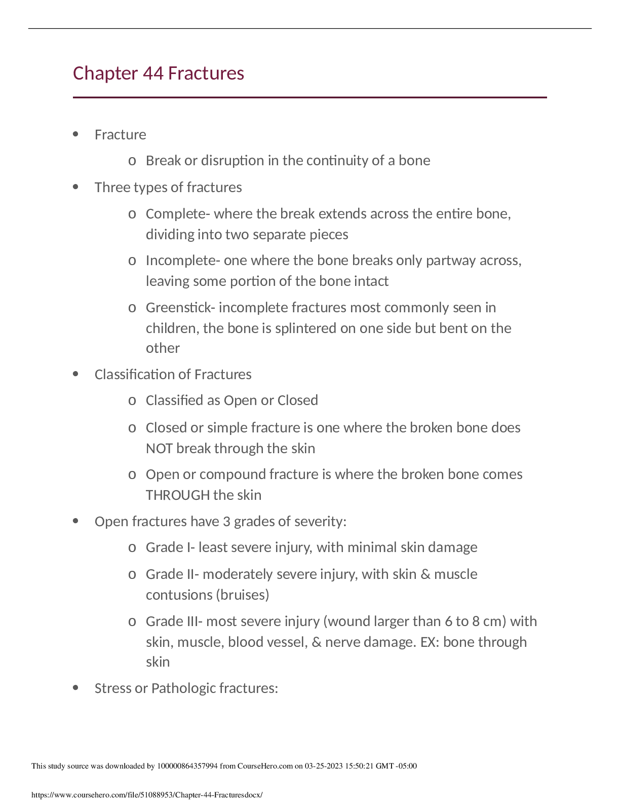 Preview image of NURS 271 Fractures Paper document