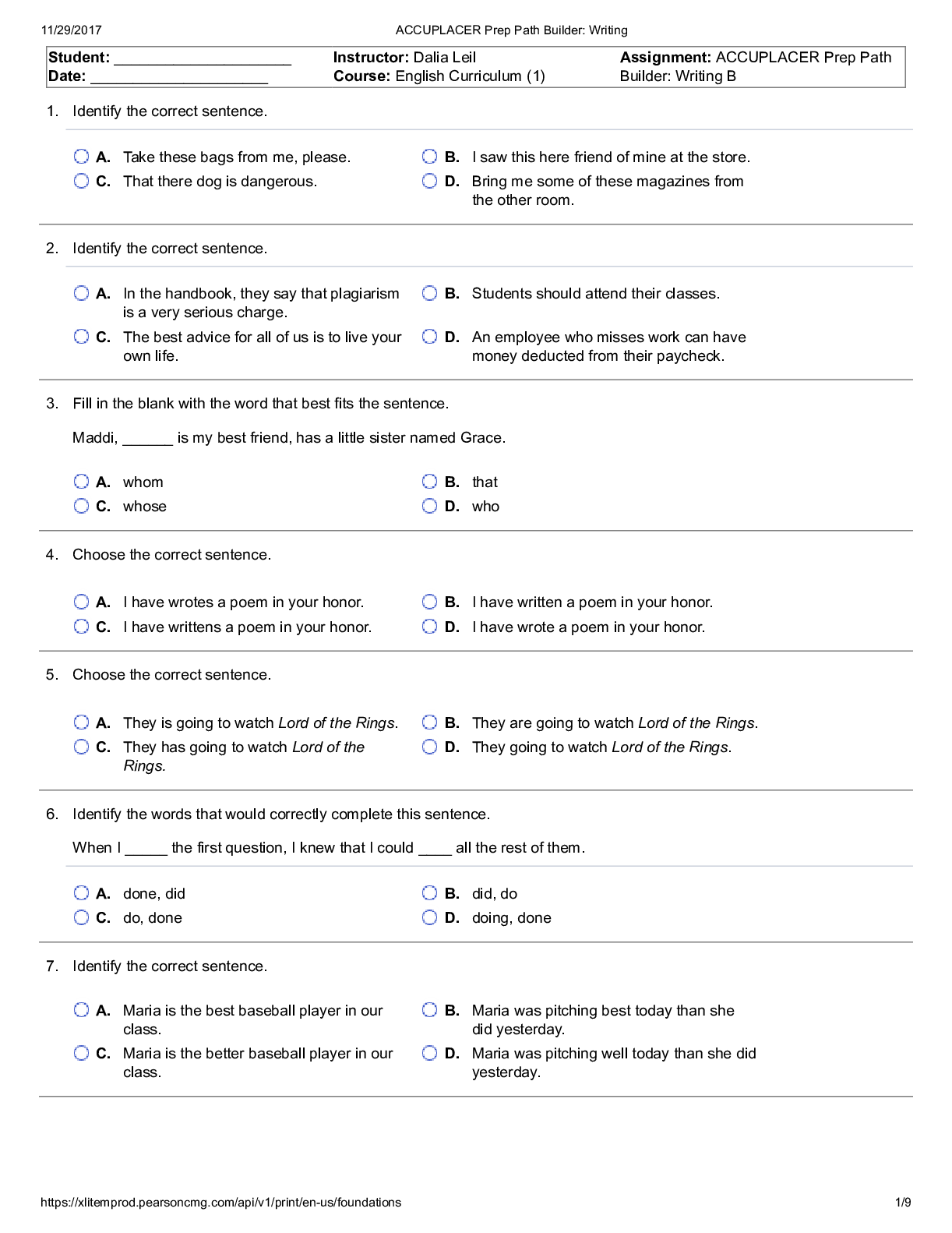 ACCUPLACER Prep Path Builder Writing B - Browsegrades