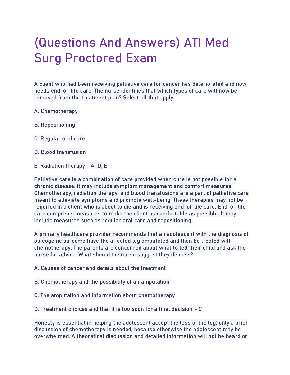 Preview image for (Questions And Answers) ATI Med  Surg Proctored Exam