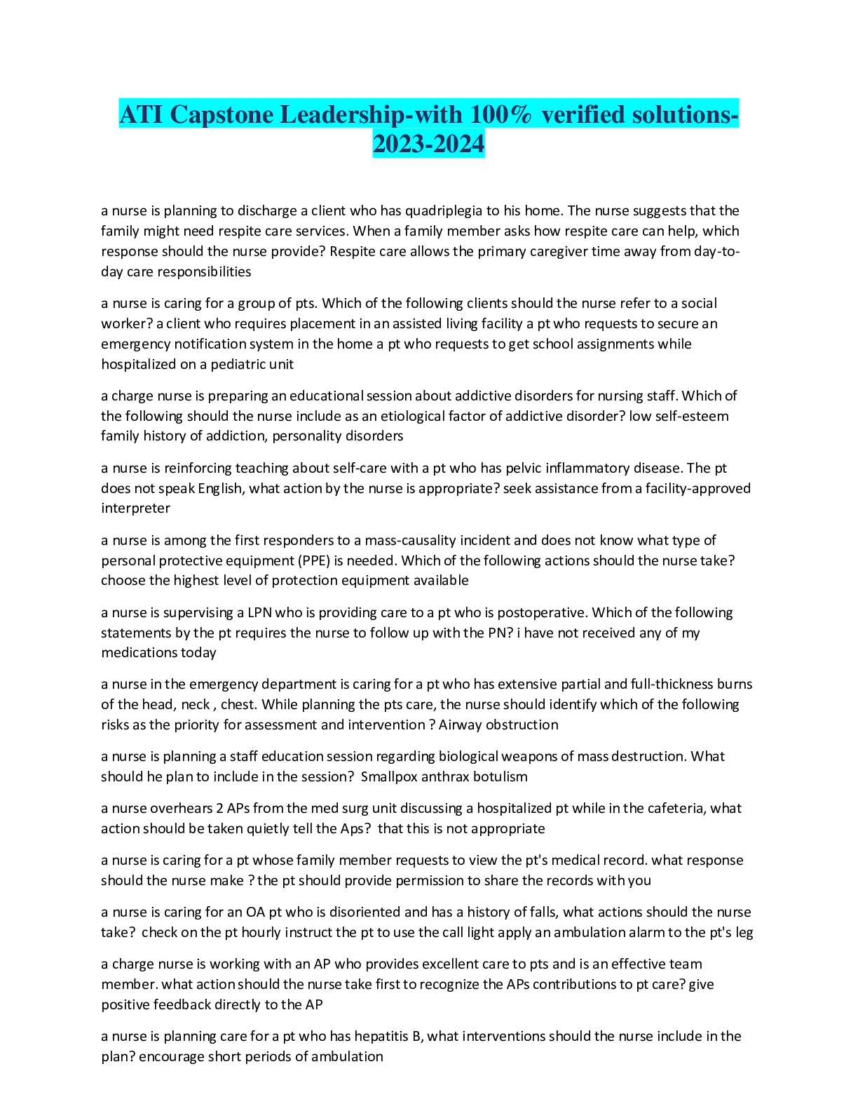 Preview image for ATI Capstone Leadership-with 100% verified solutions-2023-2024