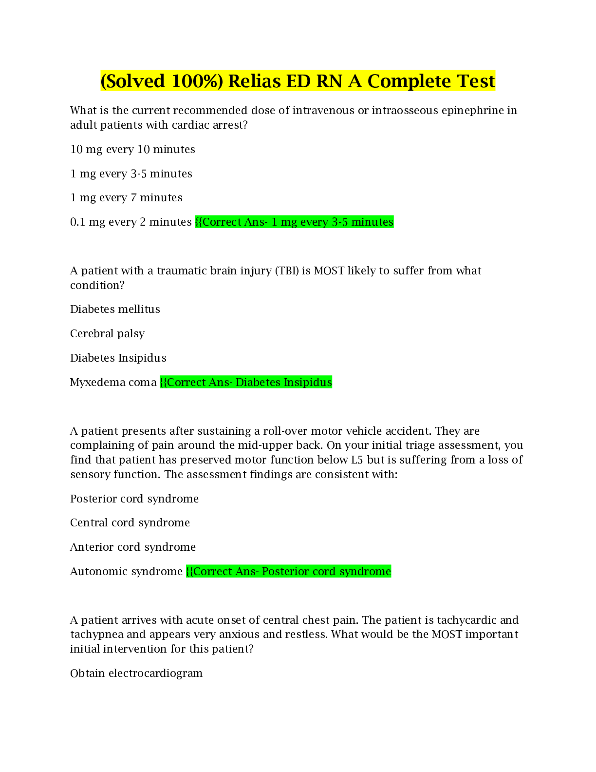 Preview image of (Solved 100%) Relias ED RN A Complete Test document