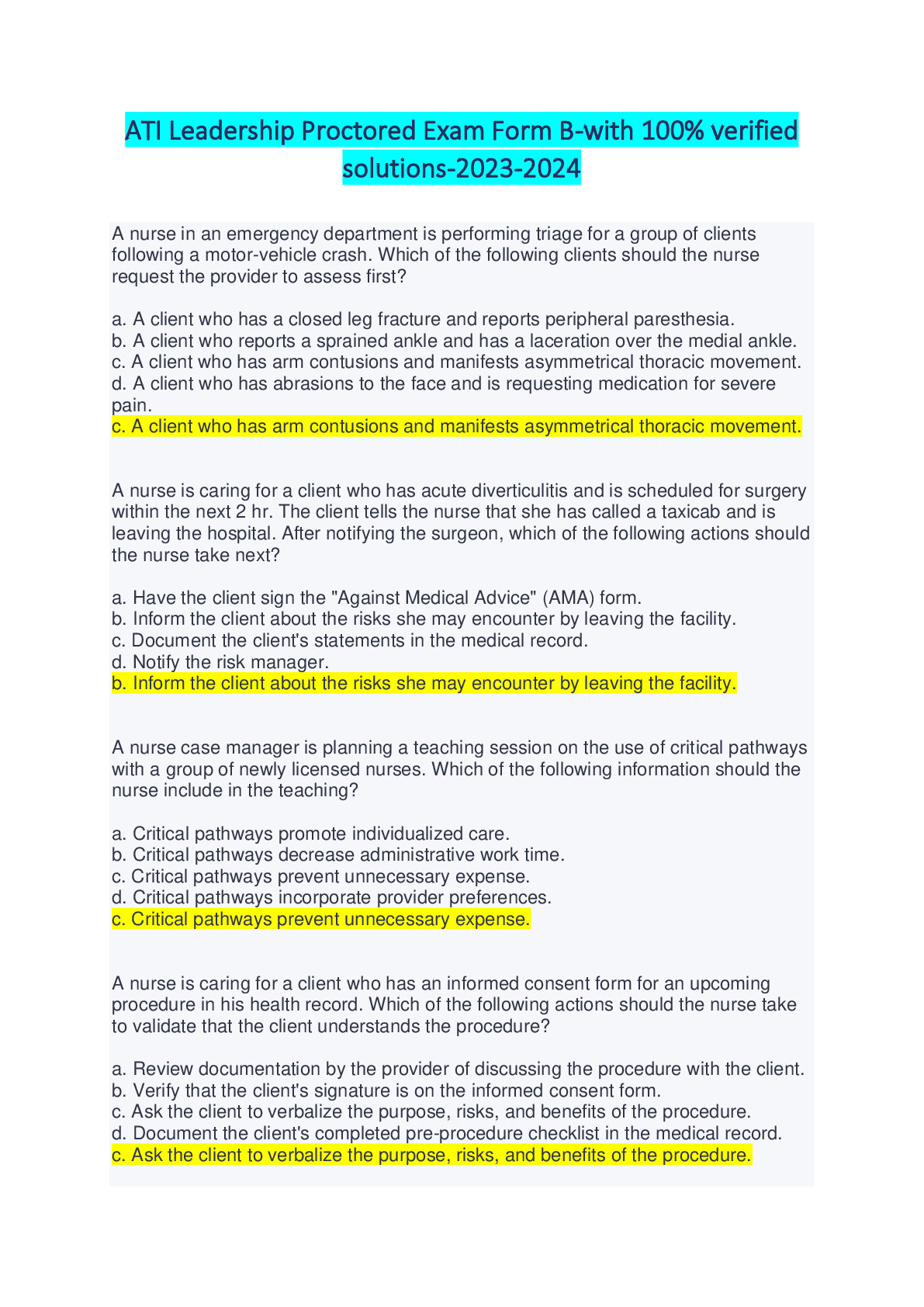 Preview image for ATI Leadership Proctored Exam Form B-with 100% verified solutions-2023-2024