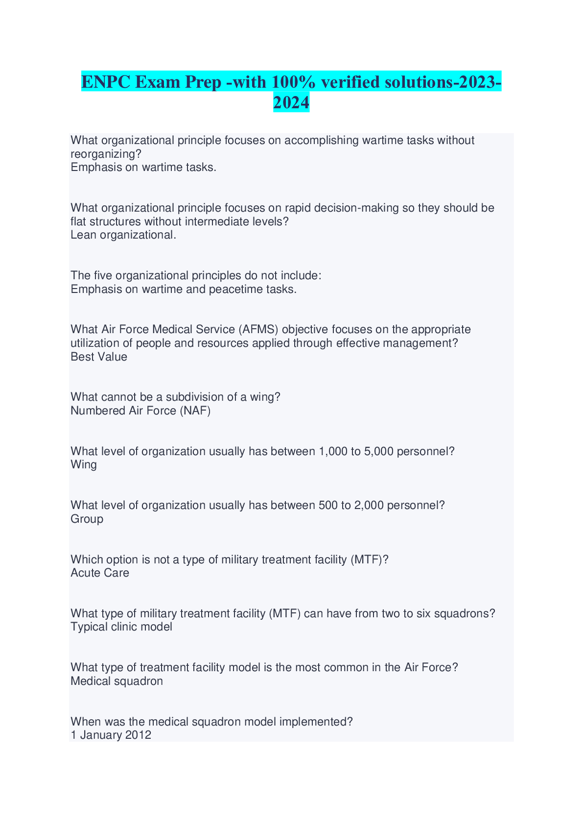 Preview image for ENPC Exam Prep -with 100% verified solutions-2023-2024