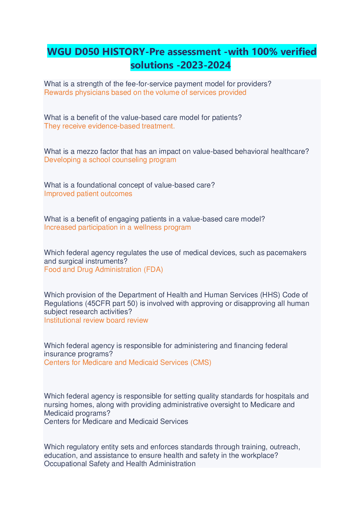 Preview image for WGU D050 HISTORY-Pre assessment -with 100% verified solutions -2023-2024