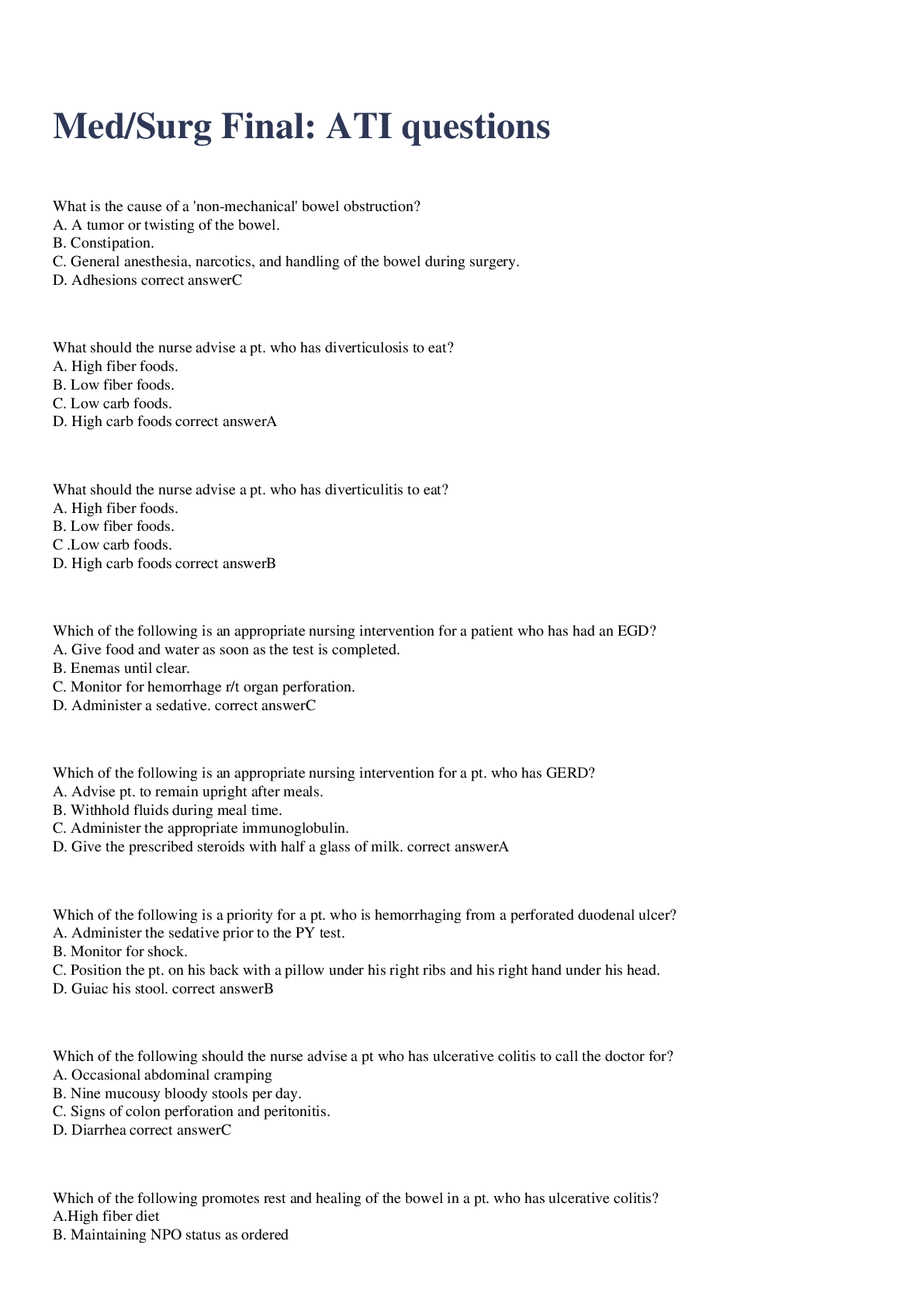 Preview image for Med/Surg Final: ATI questions and answers 2023