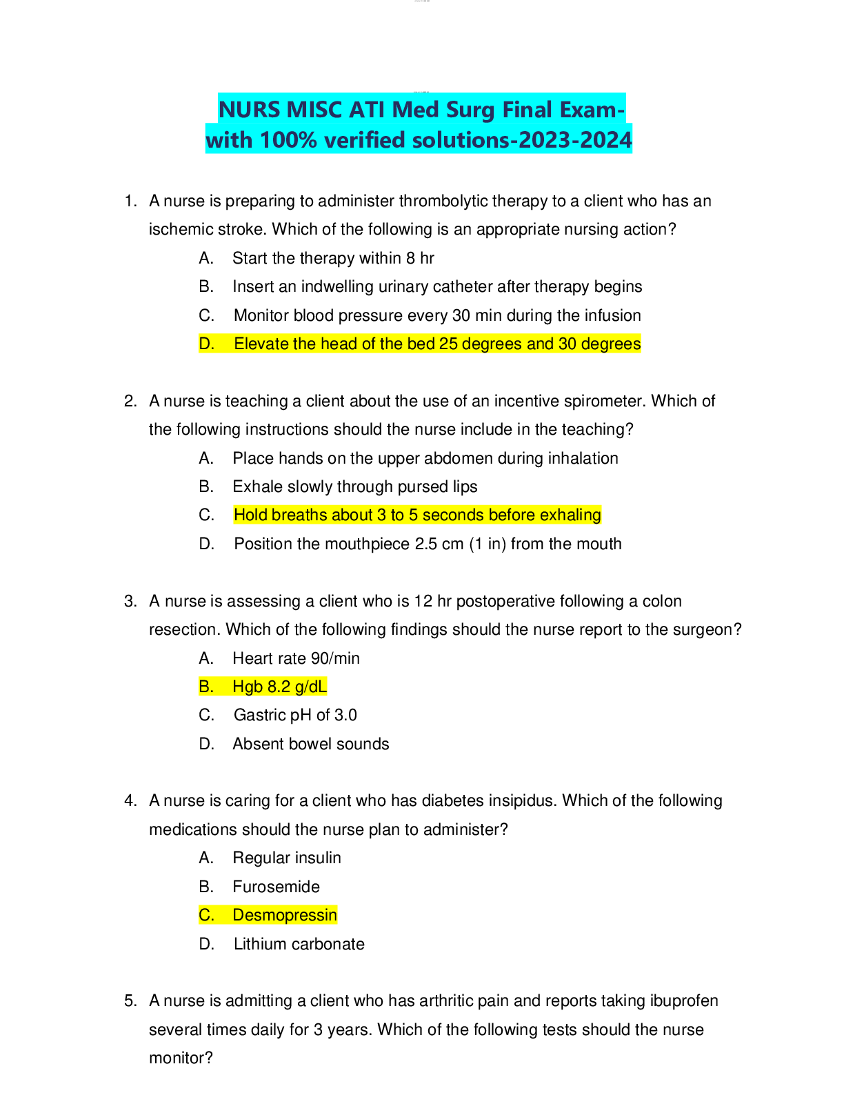 Preview image for NURS MISC ATI Med Surg Final Exam-with 100% verified solutions-2023-2024