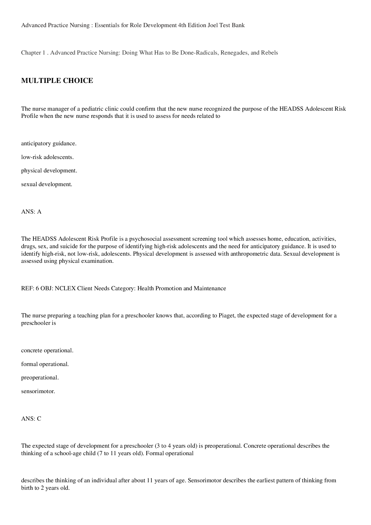 Preview image of Advanced Practice Nursing: Essentials For Role Development 4th Edition Joel Test Bank document