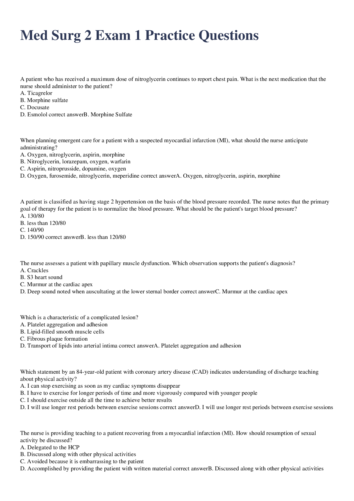 Preview image for Med Surg 2 Exam 1 Practice Questions and answers 2023