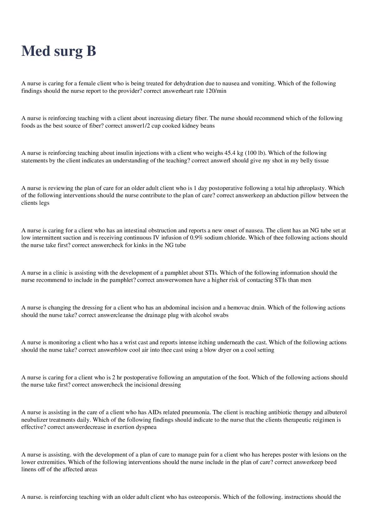 Preview image for Med surg B exam 2023 with 100% correct answers