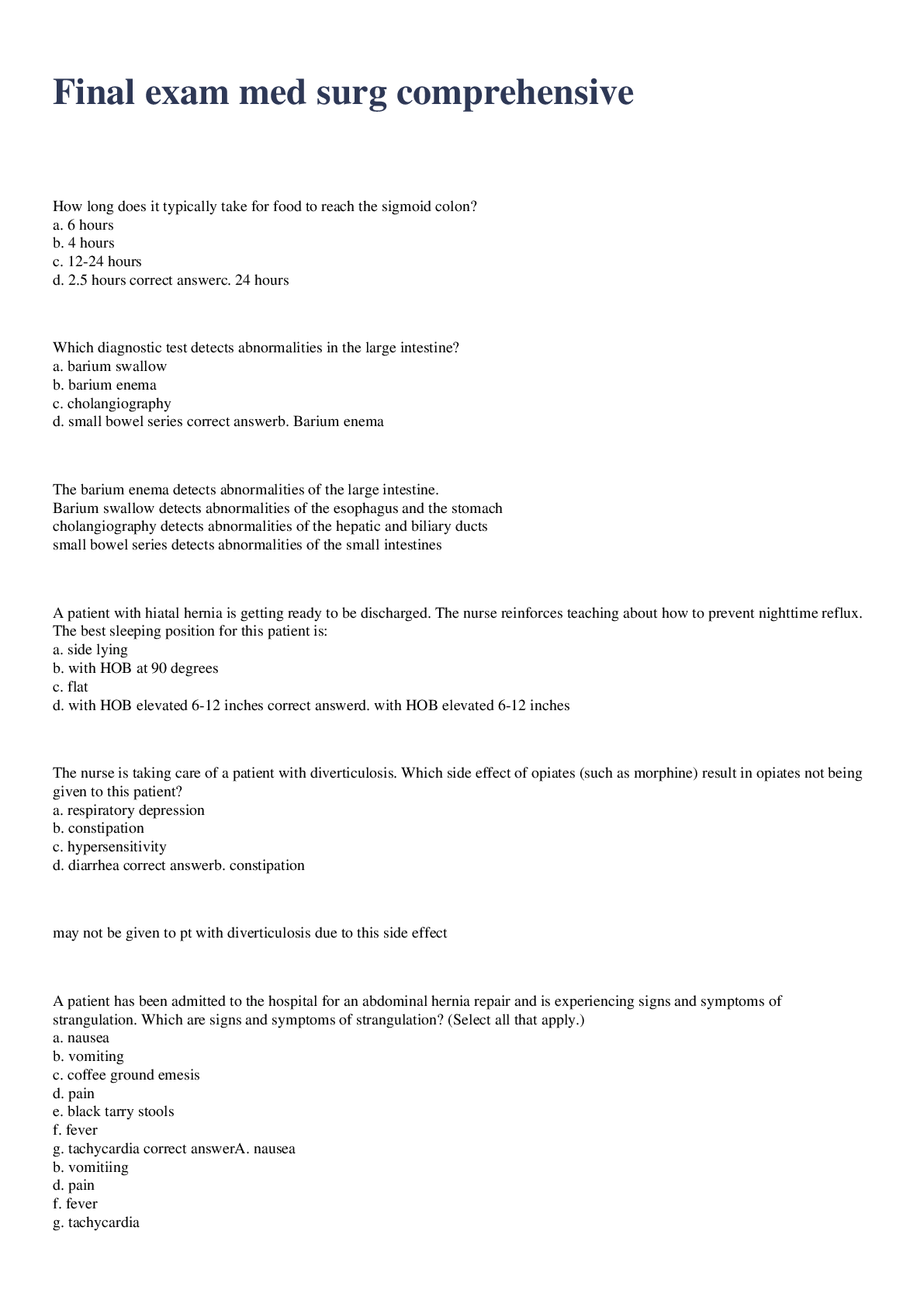 Preview image for Final exam med surg comprehensive 2023 with 100% correct answers