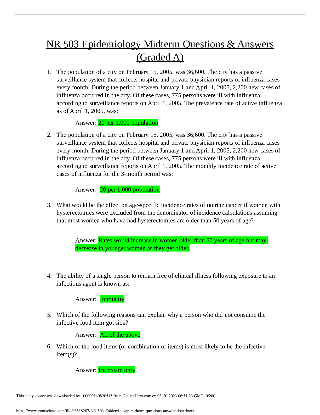 Preview image for NR 503 EPI MIDTERM EXAM-V2-with 100% verified solutions-2023