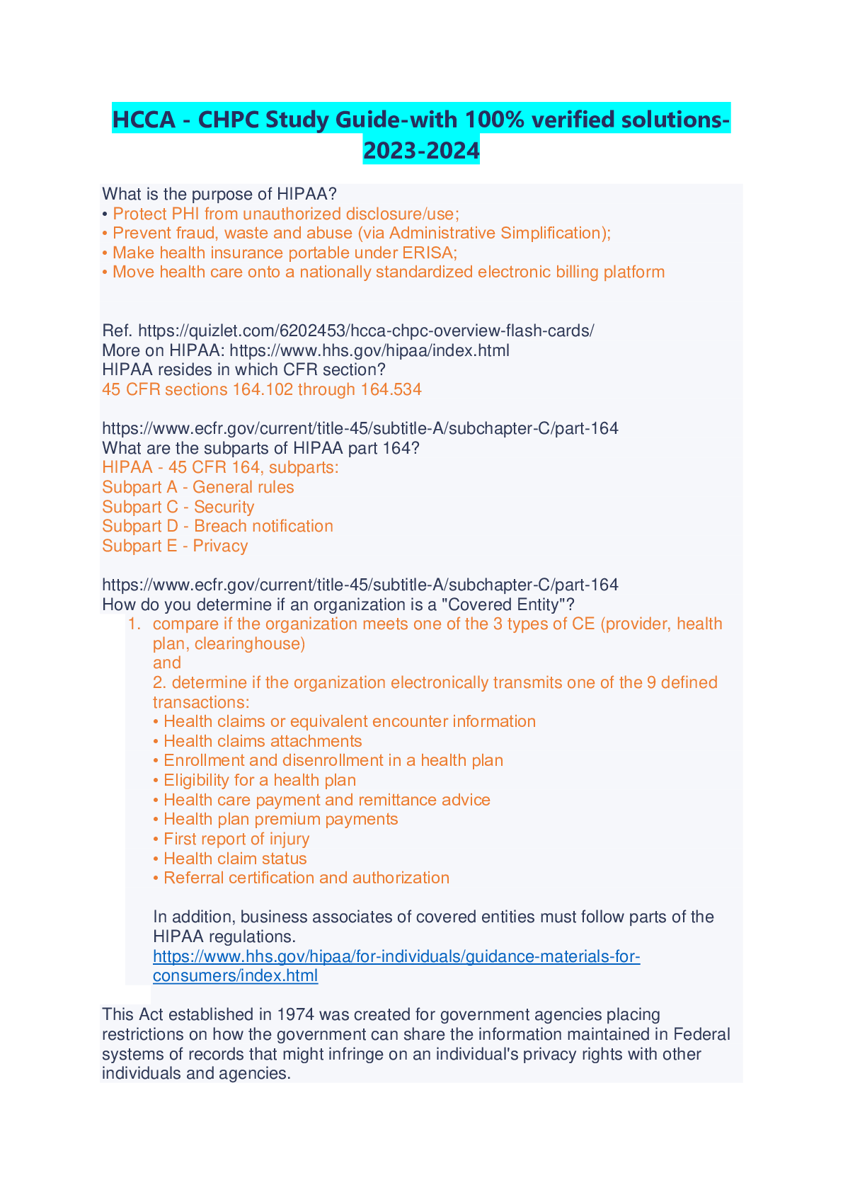 Preview image for HCCA - CHPC Study Guide-with 100% verified solutions-2023-2024