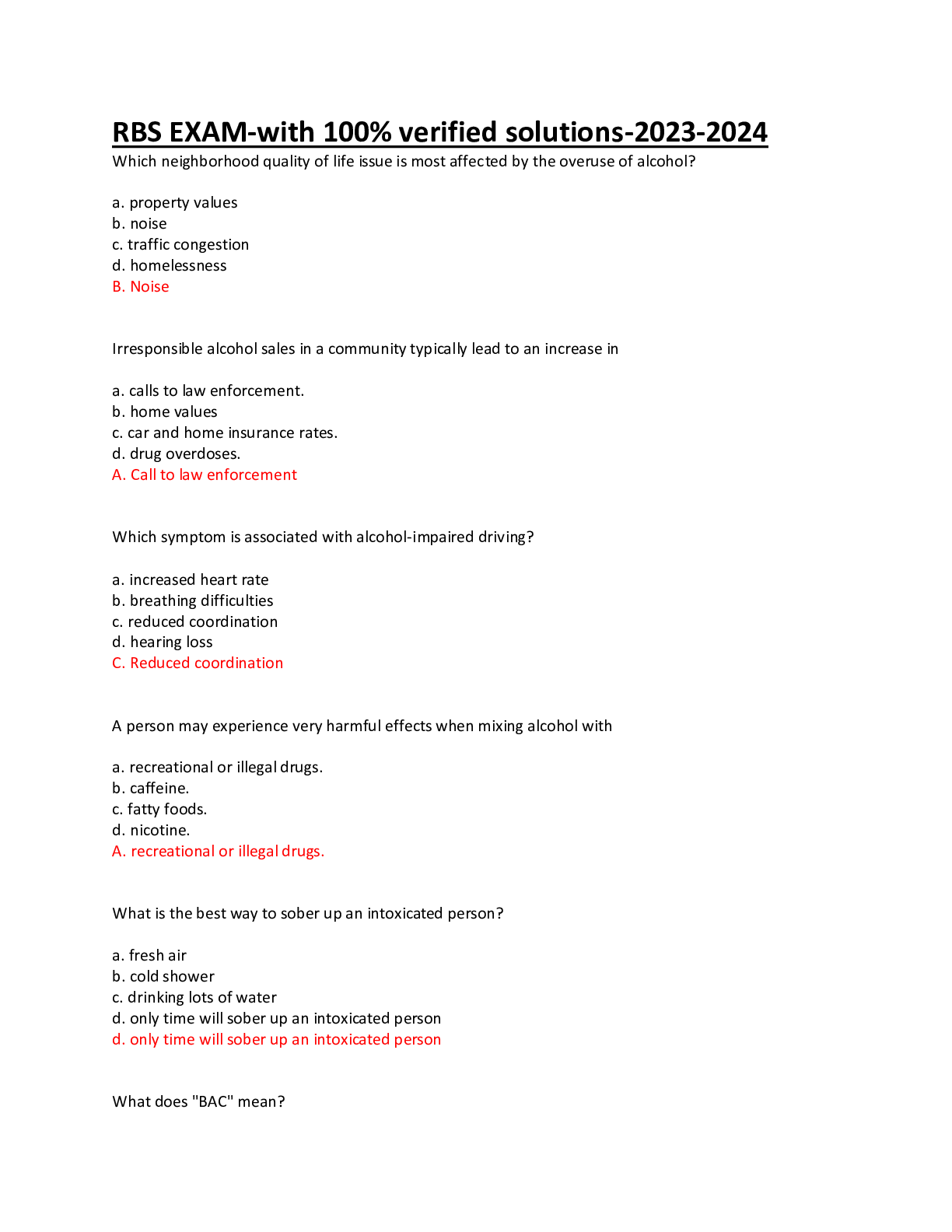 Preview image for RBS EXAM-with 100% verified solutions-2023-2024