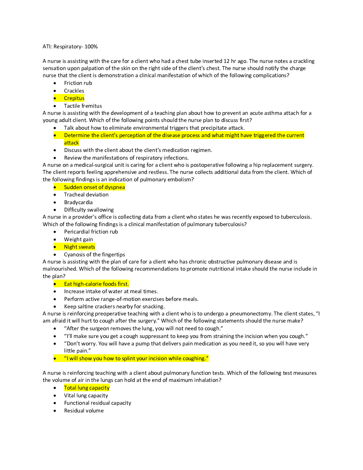 Preview image for ATI QUESTIONS AND ANSWERS RESPIRATORY 16 COMBINED VERSIONS