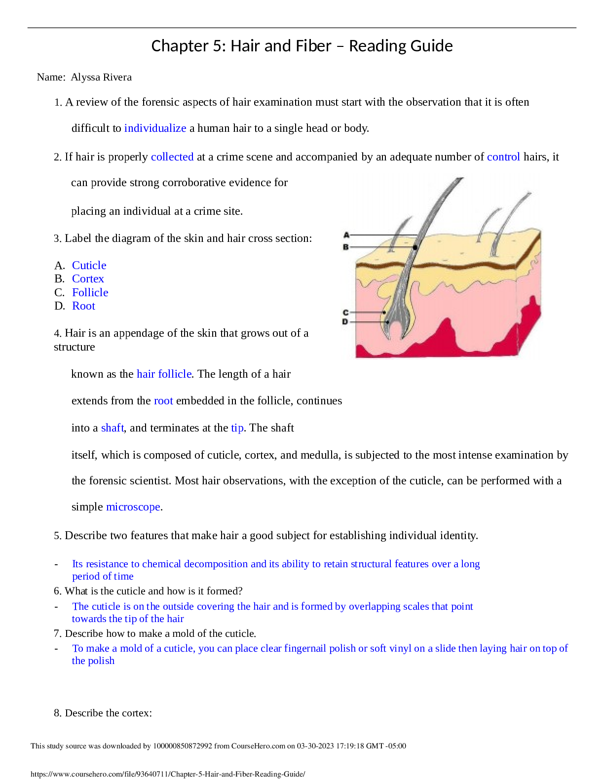 BIO 12 Quartz Hill High Hair and Fiber Reading Guide Browsegrades