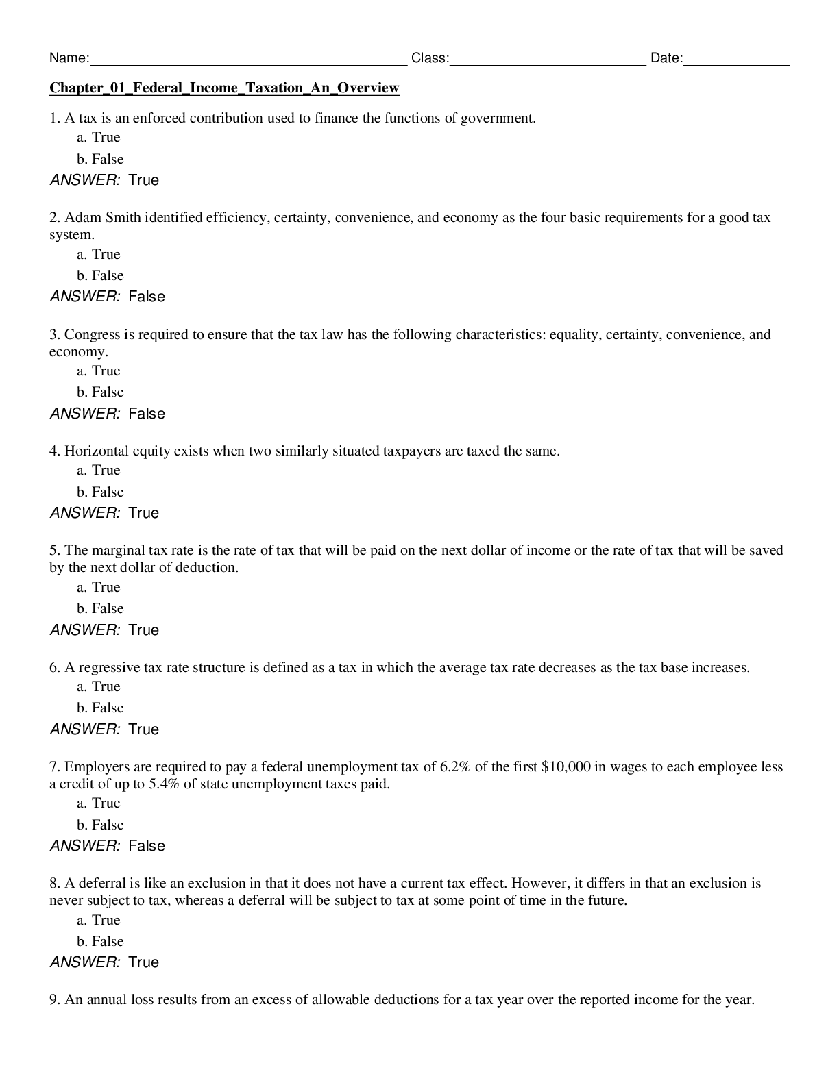 Recommended document preview for Concepts in Federal Taxation 2022, 29e Kevin Murphy, Mark Higgins, Randy Skalberg (Test Bank)
