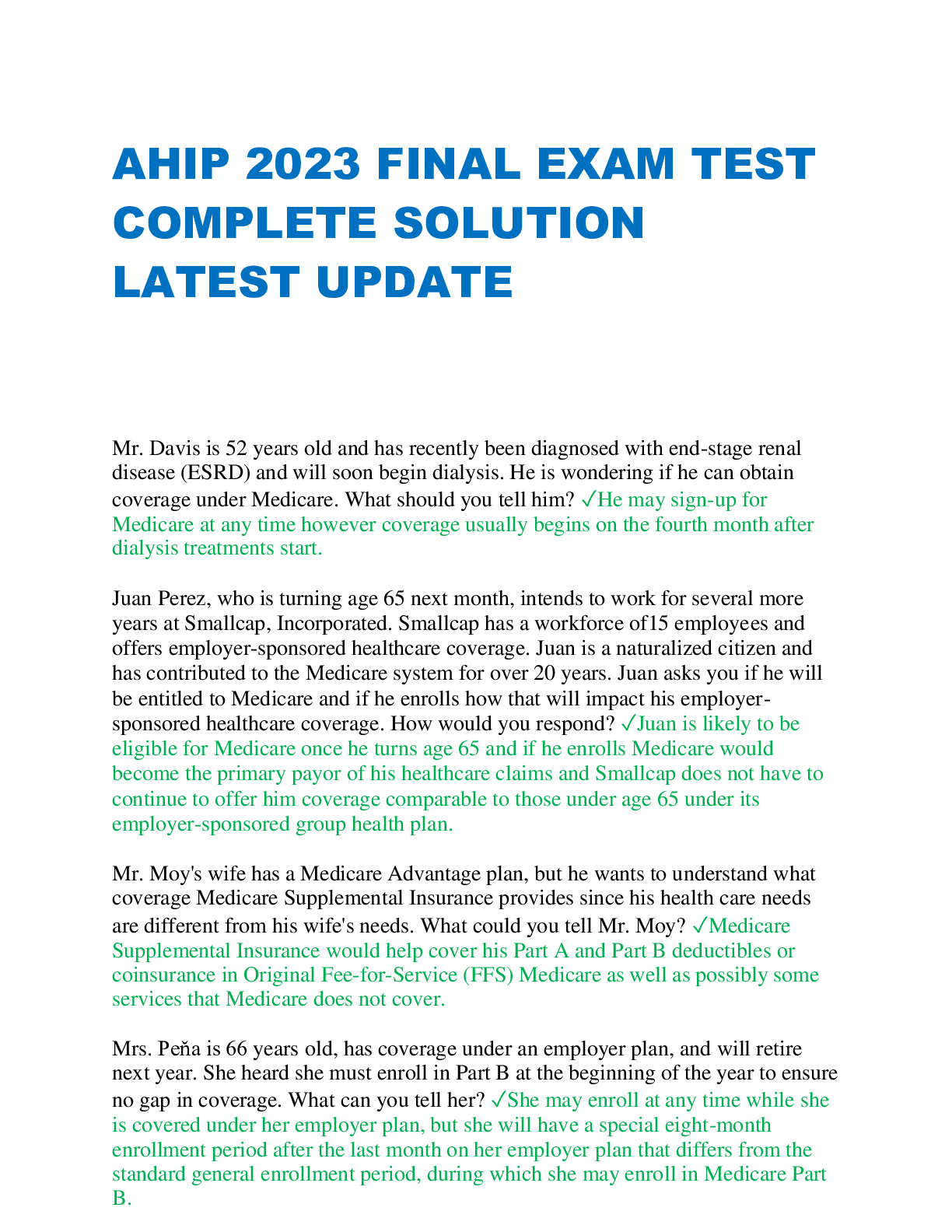 Preview image for AHIP 2023 FINAL EXAM TEST COMPLETE SOLUTION LATEST UPDATE
