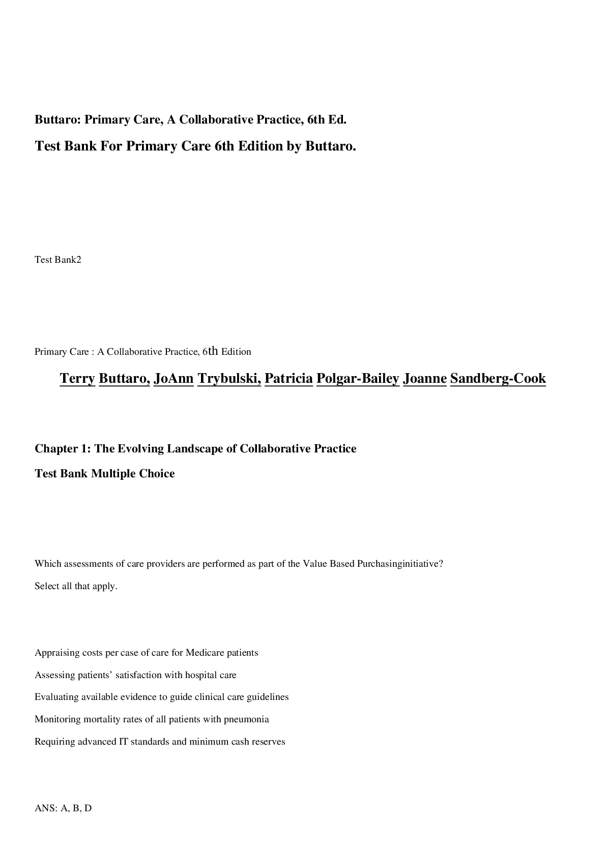 Preview image of Test bank for buttaro primary care a collaborative practice interprofessional collaborative document