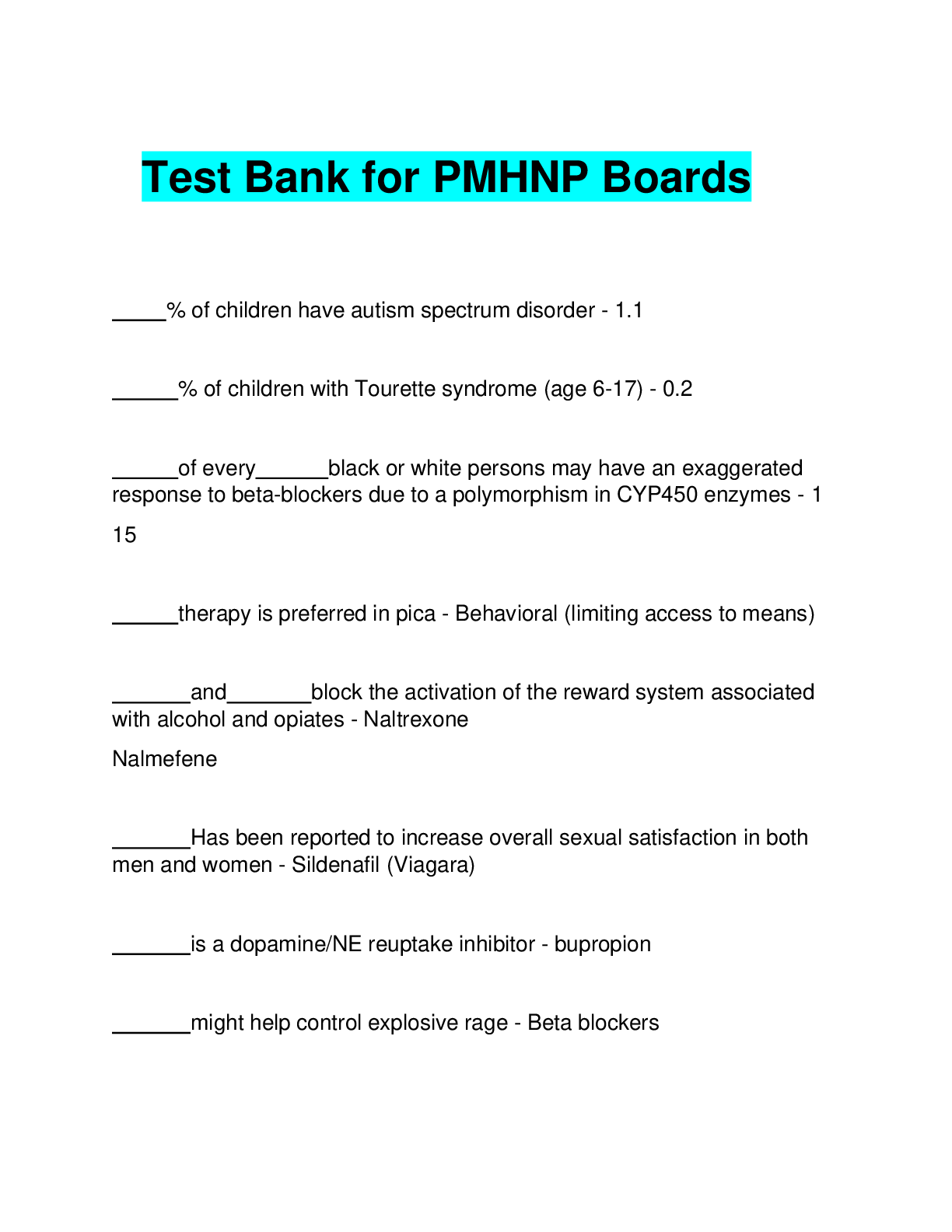 Preview of Test Bank for PMHNP Boards 2023 Questions and Answers