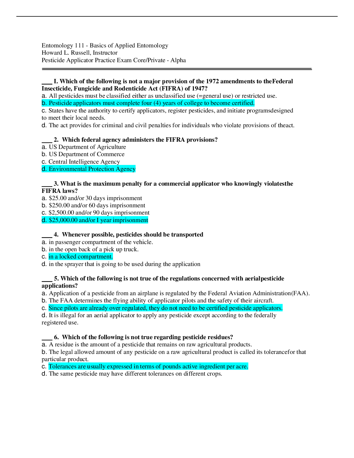 Preview of Pesticide Applicator Practice Exam Core Questions and Answers