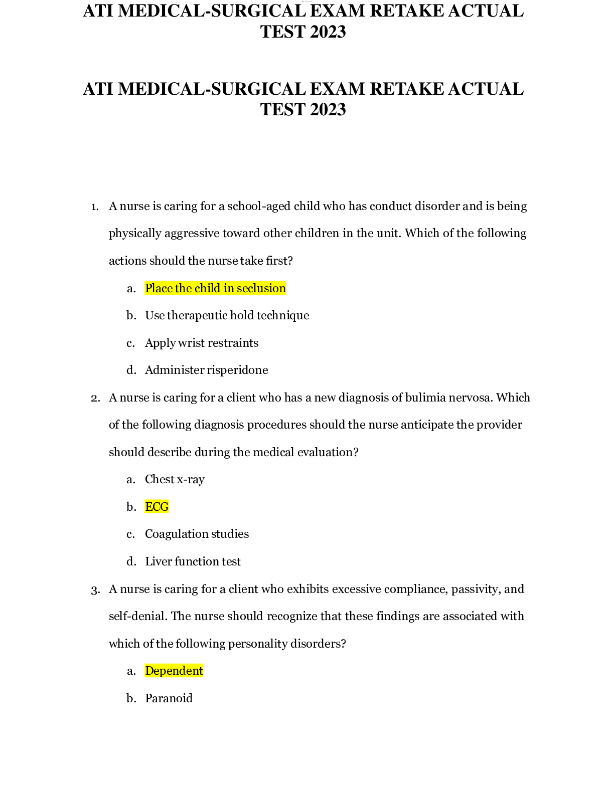Preview image for ATI MEDICAL-SURGICAL EXAM RETAKE ACTUAL TEST 2023