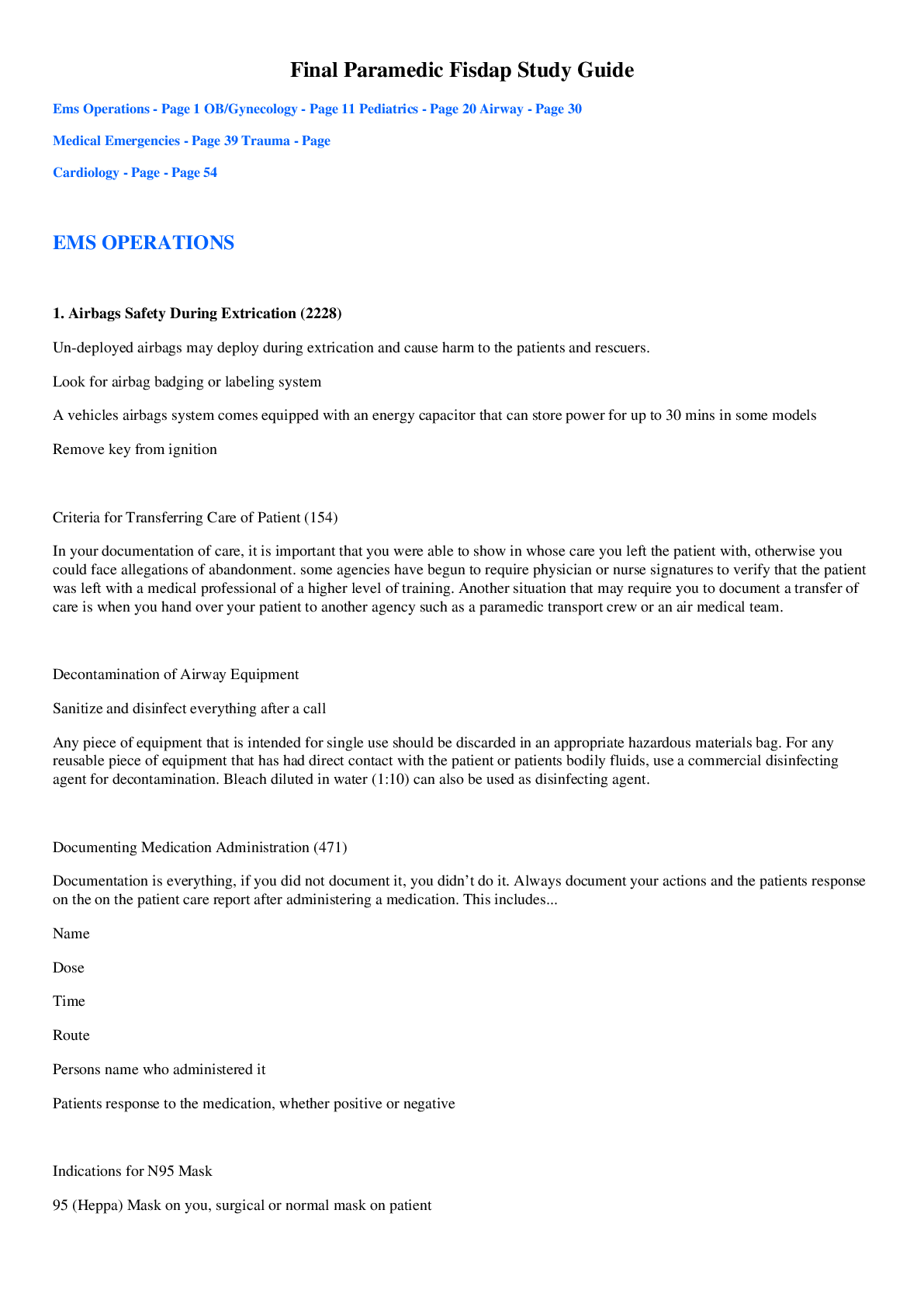 Preview image of Summary FINAL PARAMEDIC FISDAP COMPLETE STUDY GUIDE document