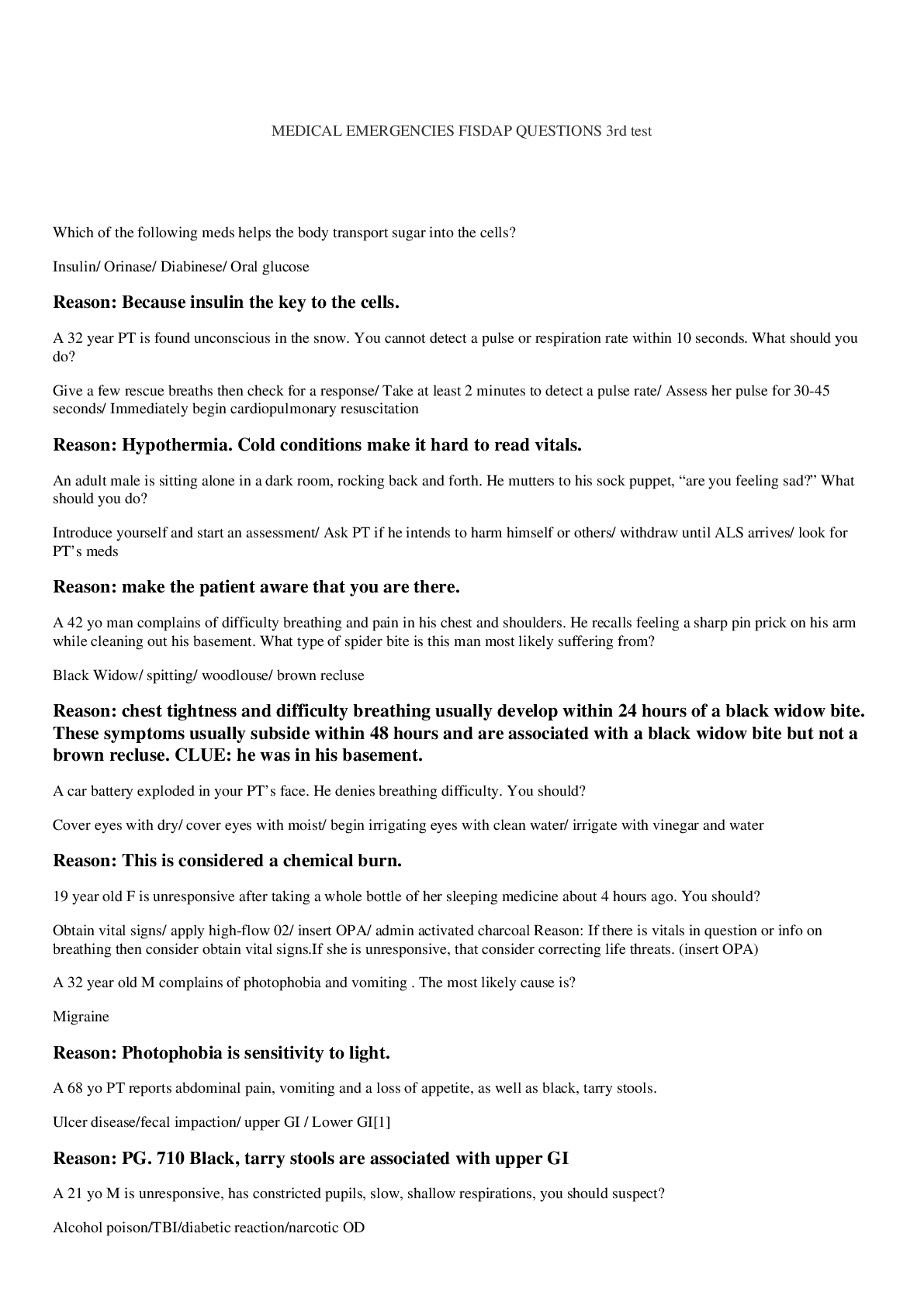 Preview image of MEDICAL EMERGENCIES FISDAP QUESTIONS & ANSWERS 3rd test; REVISION GUIDE 2023 document