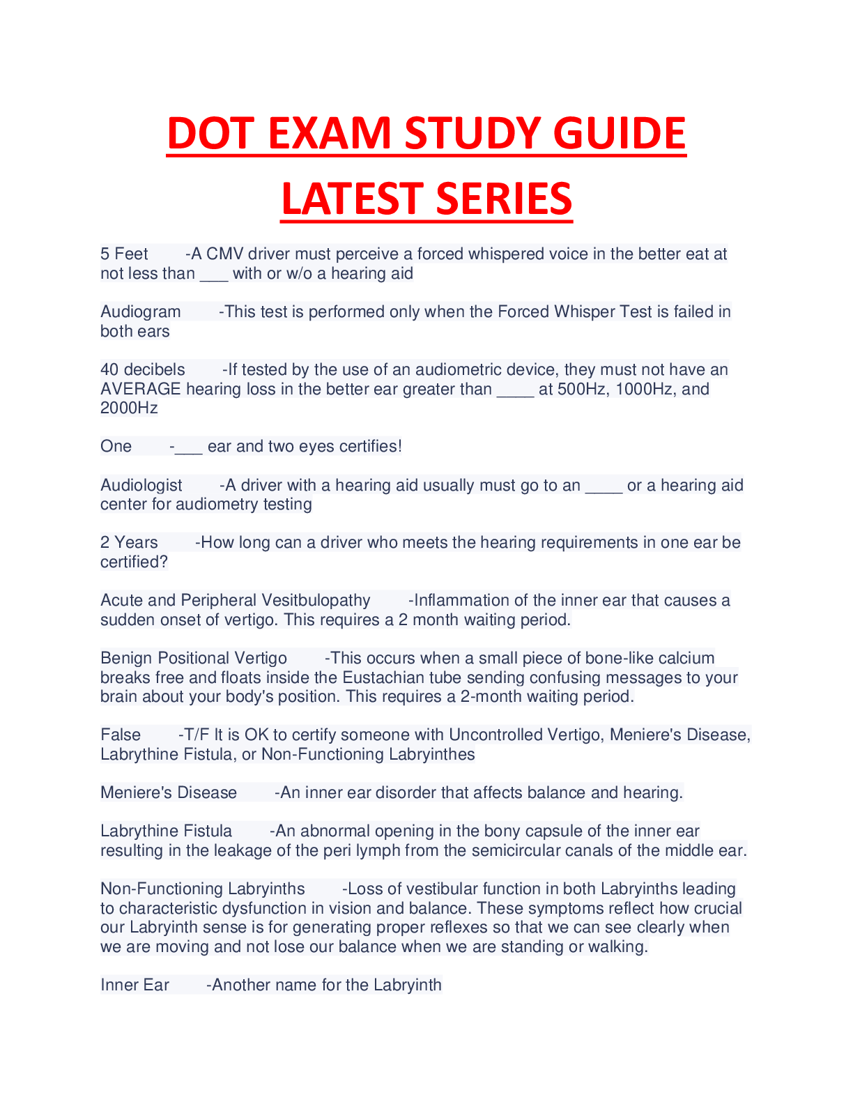 Preview image of DOT EXAM STUDY GUIDE LATEST 2023 SERIES document