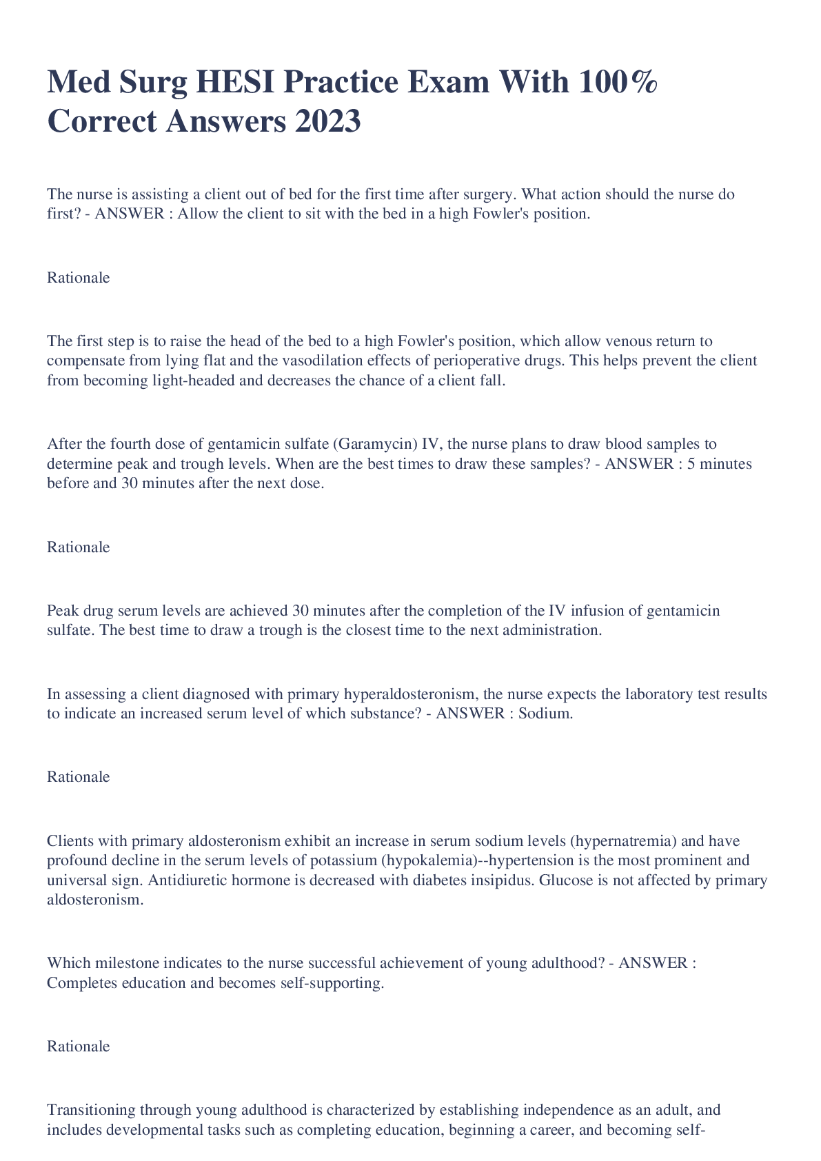 Preview image for Med Surg HESI Practice Exam With 100% Correct Answers 2023