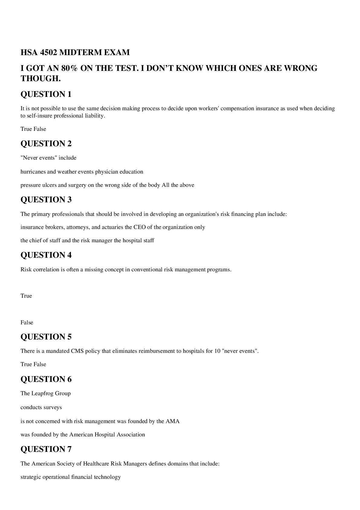 Preview image of HSA 4502 MIDETRM EXAM 2023 WITH COMPLETE SOLUTION document