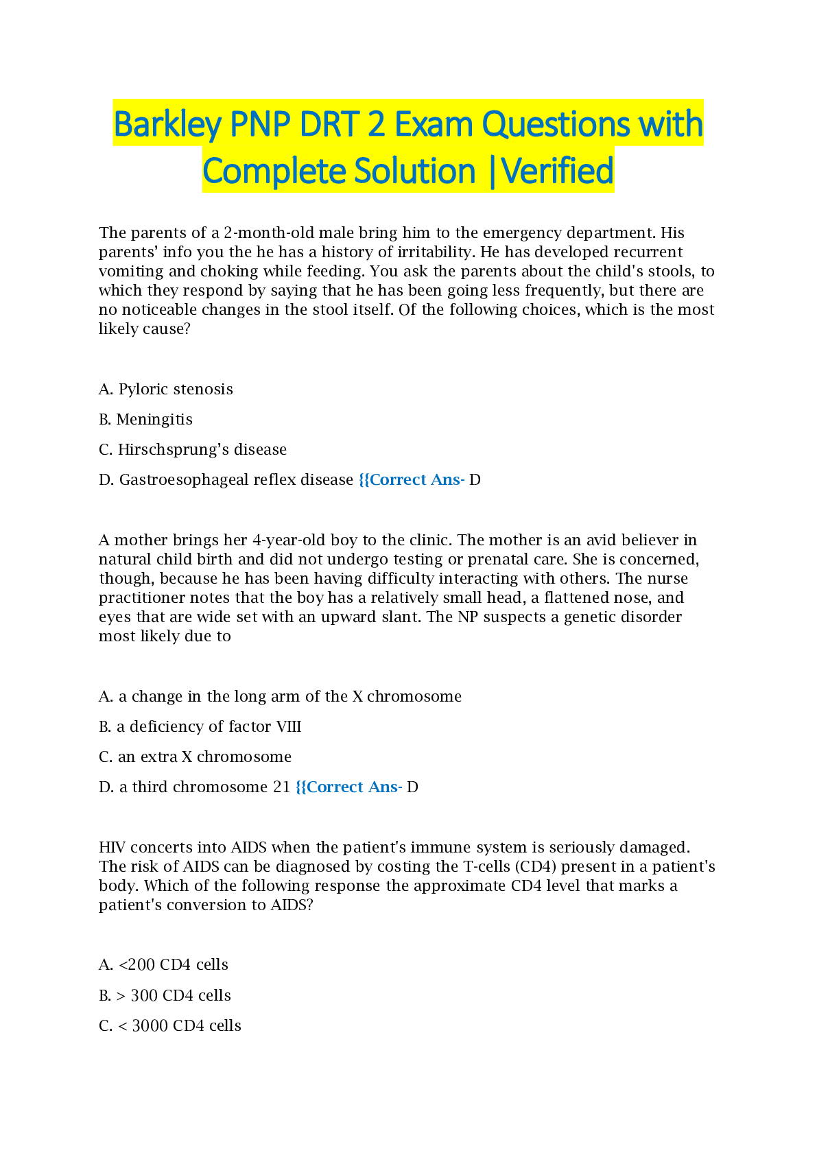 Preview image for Barkley PNP DRT 2 Exam Questions with Complete Solution |Verified