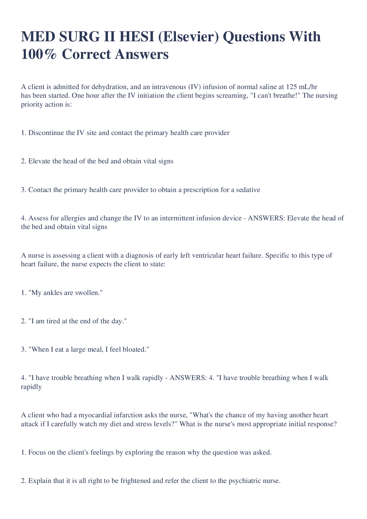 Preview image for MED SURG II HESI (Elsevier) Questions With 100% Correct Answers