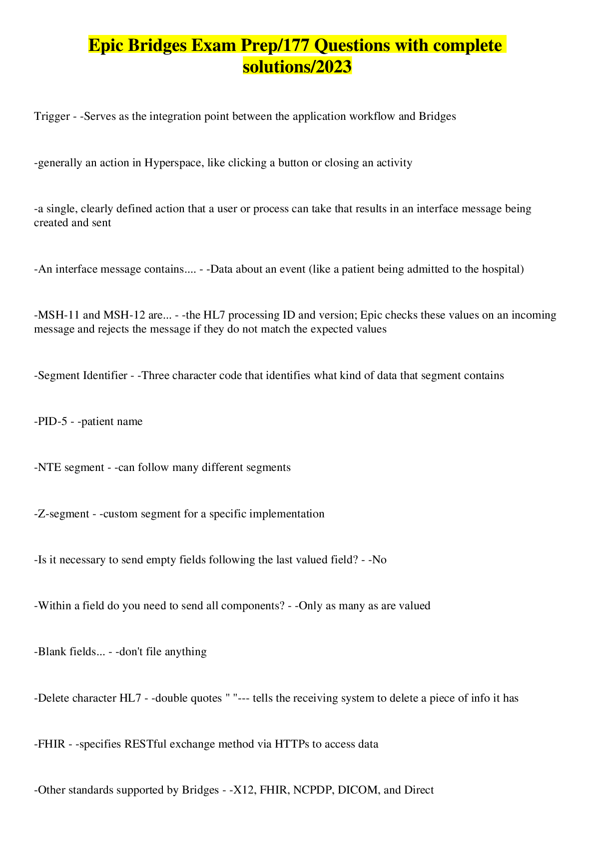 Preview image for Epic Bridges Exam Prep/177 Questions with complete solutions/2023