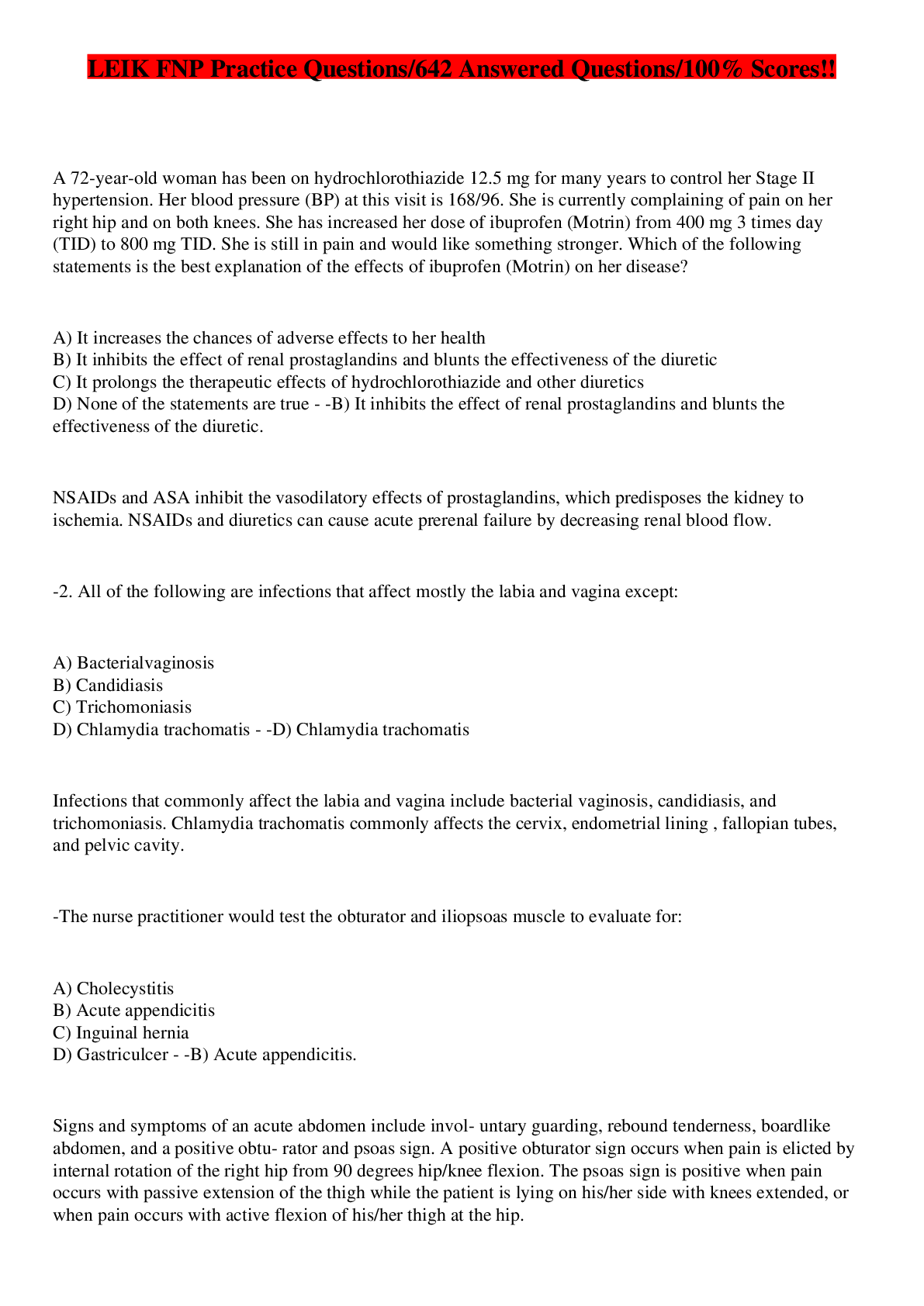 Preview image for LEIK FNP Practice Questions/642 Answered Questions/100% Scores!!