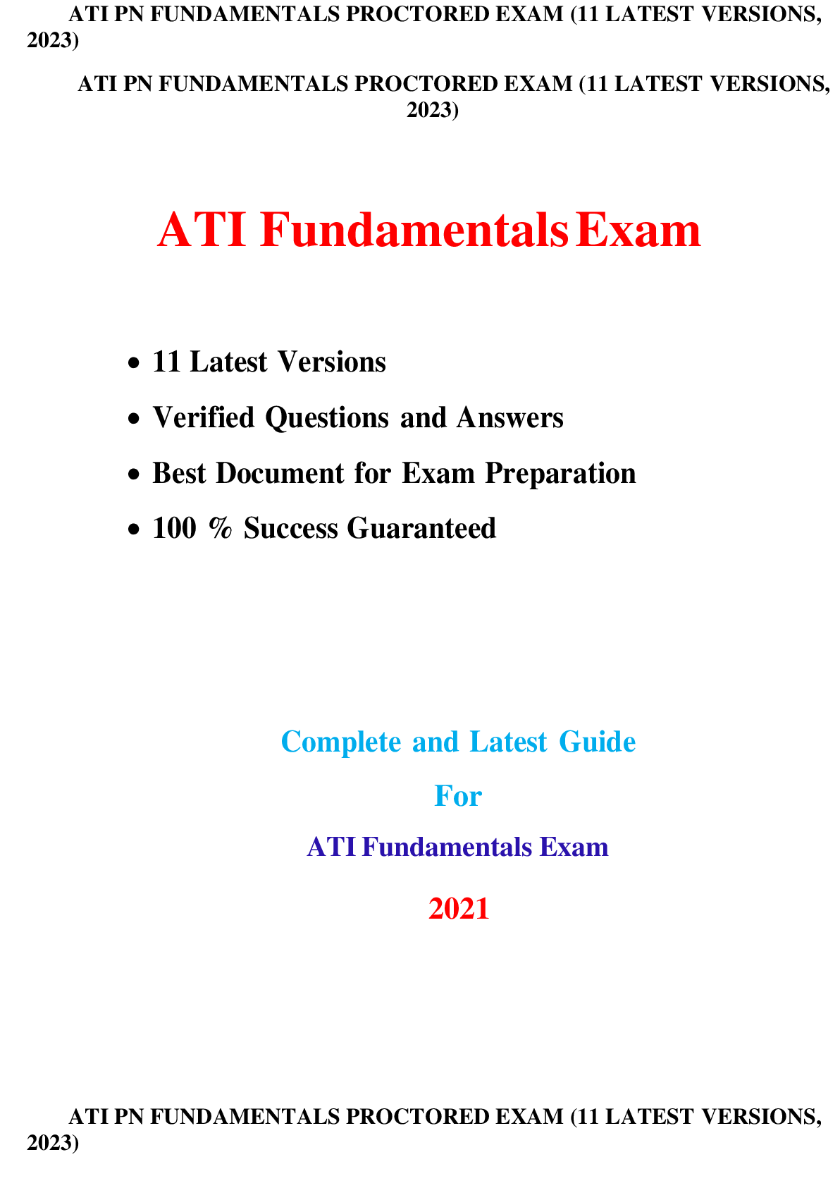 Preview image for ATI PN FUNDAMENTALS PROCTORED EXAM (11 LATEST VERSIONS, 2023)