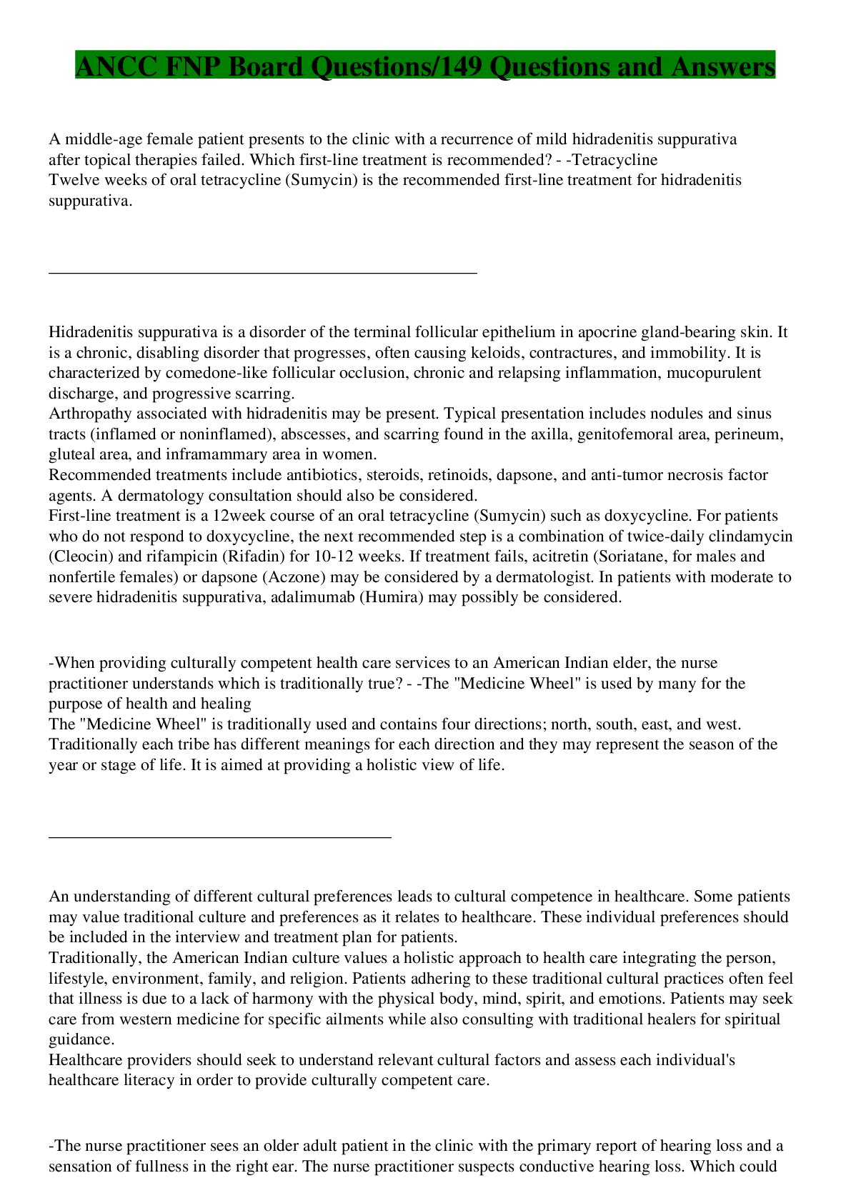 Preview image for ANCC FNP Board Questions/149 Questions and Answers