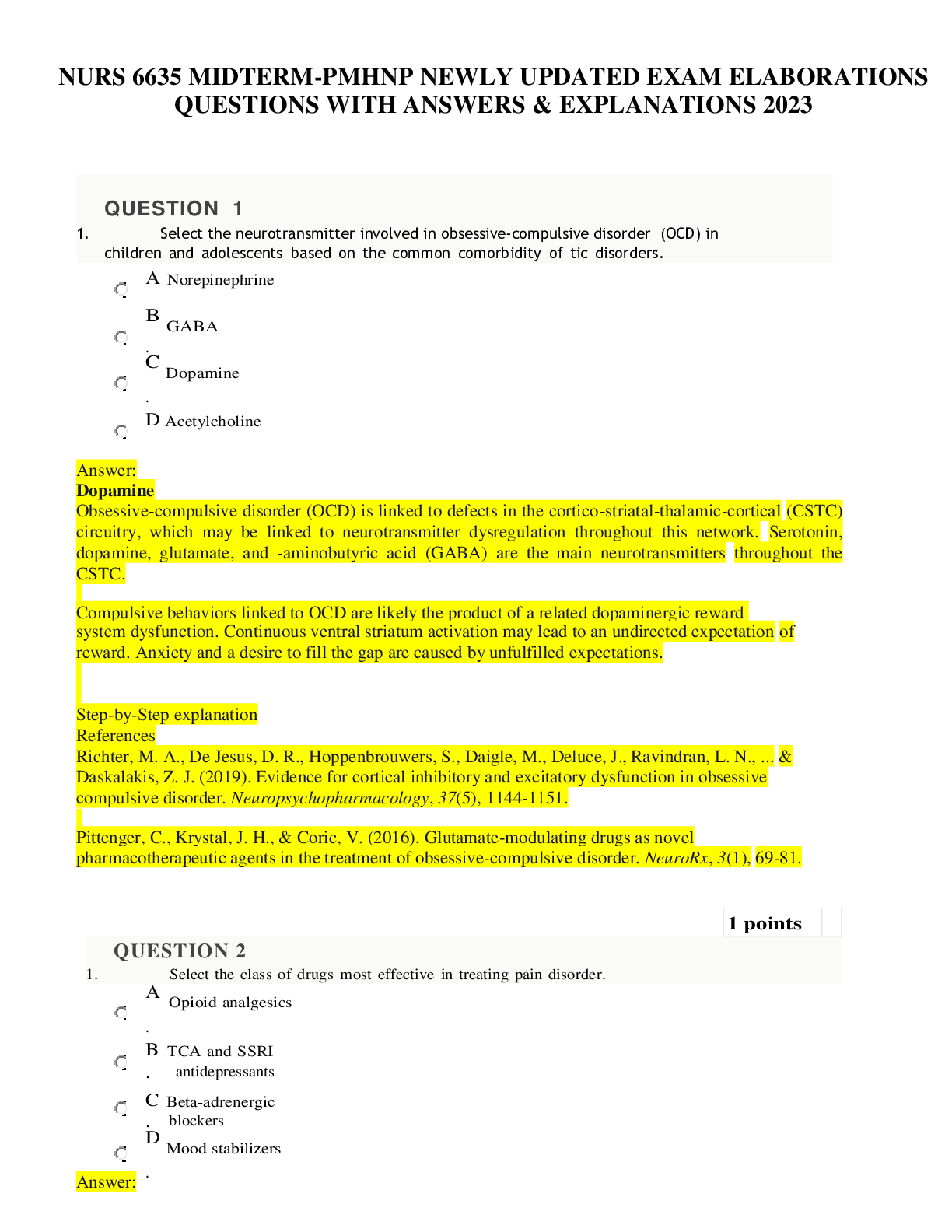 Preview image for NURS 6635 MIDTERM-PMHNP NEWLY UPDATED EXAM ELABORATIONS QUESTIONS WITH ANSWERS & EXPLANATIONS 2023