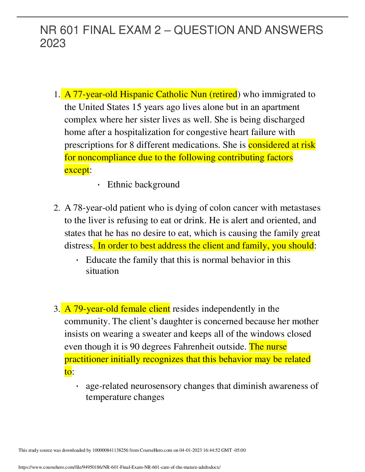 Preview image for NR 601 FINAL EXAM 2 – QUESTION AND ANSWERS 2023