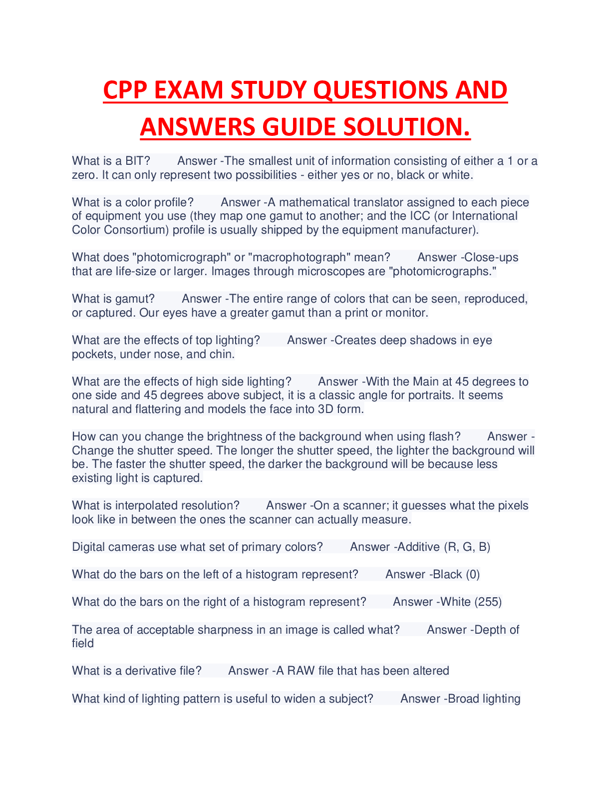 Preview image of CPP EXAM STUDY QUESTIONS AND  ANSWERS GUIDE SOLUTION RATED A document