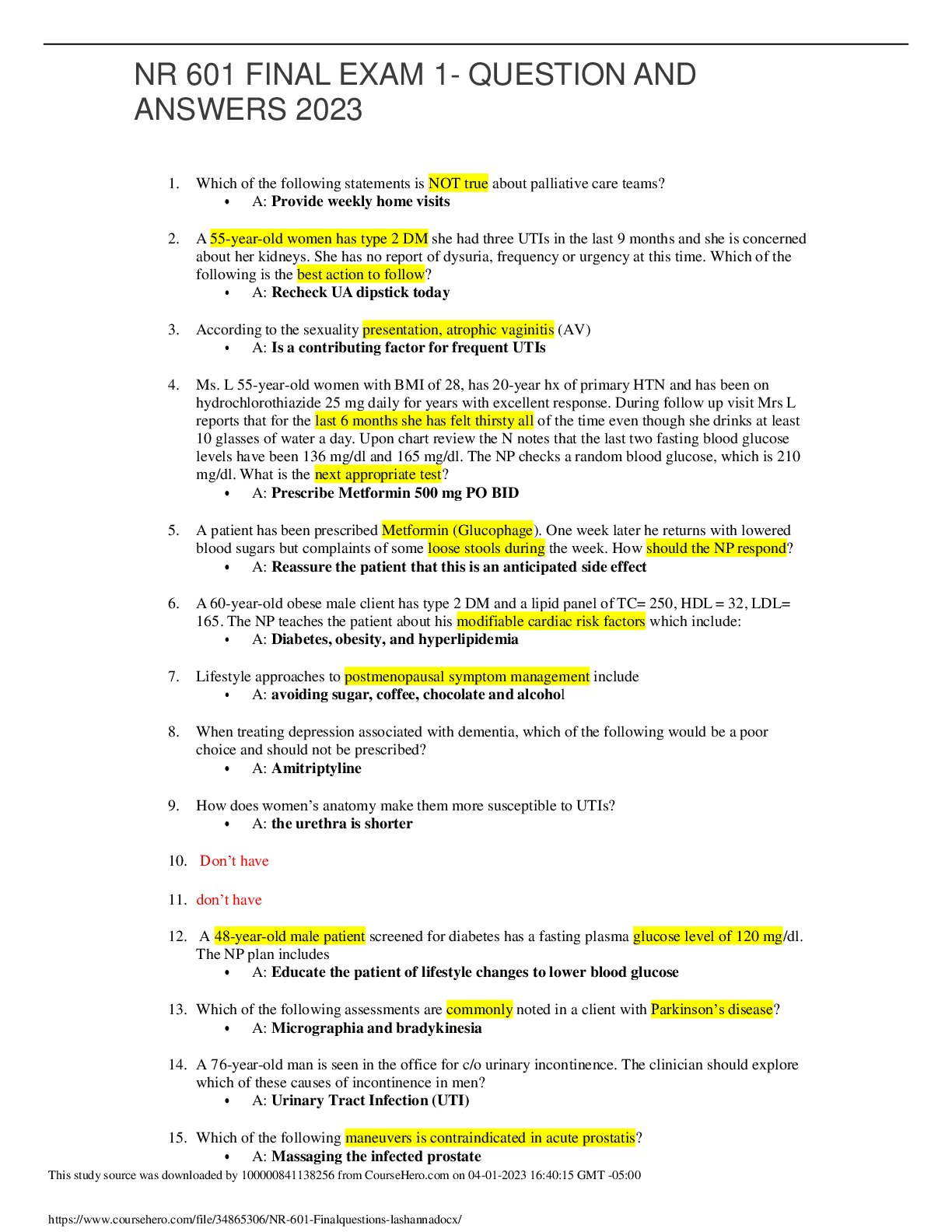 Preview image for NR 601 FINAL EXAM 1- QUESTION AND ANSWERS 2023