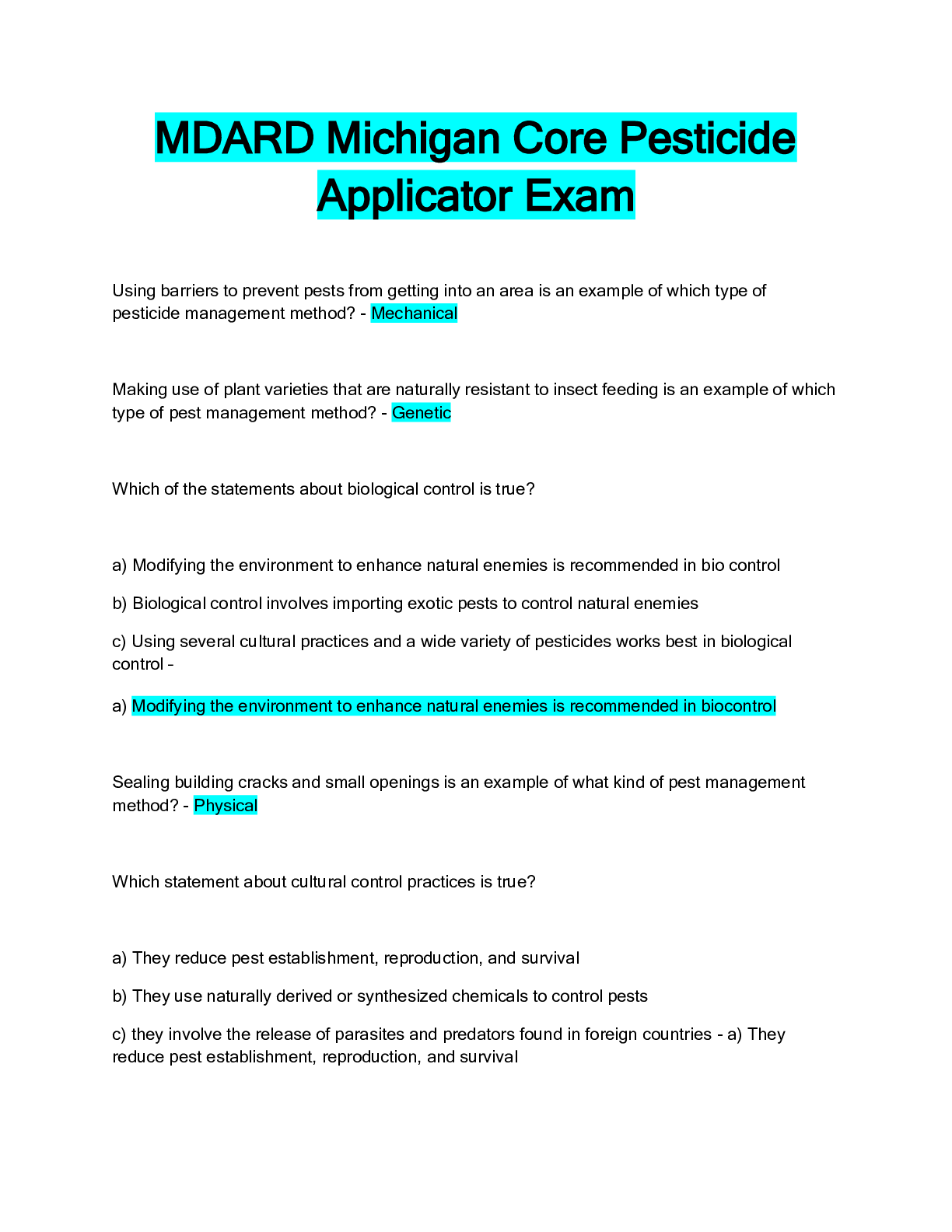 Preview of MDARD Michigan Core Pesticide Applicator Exam