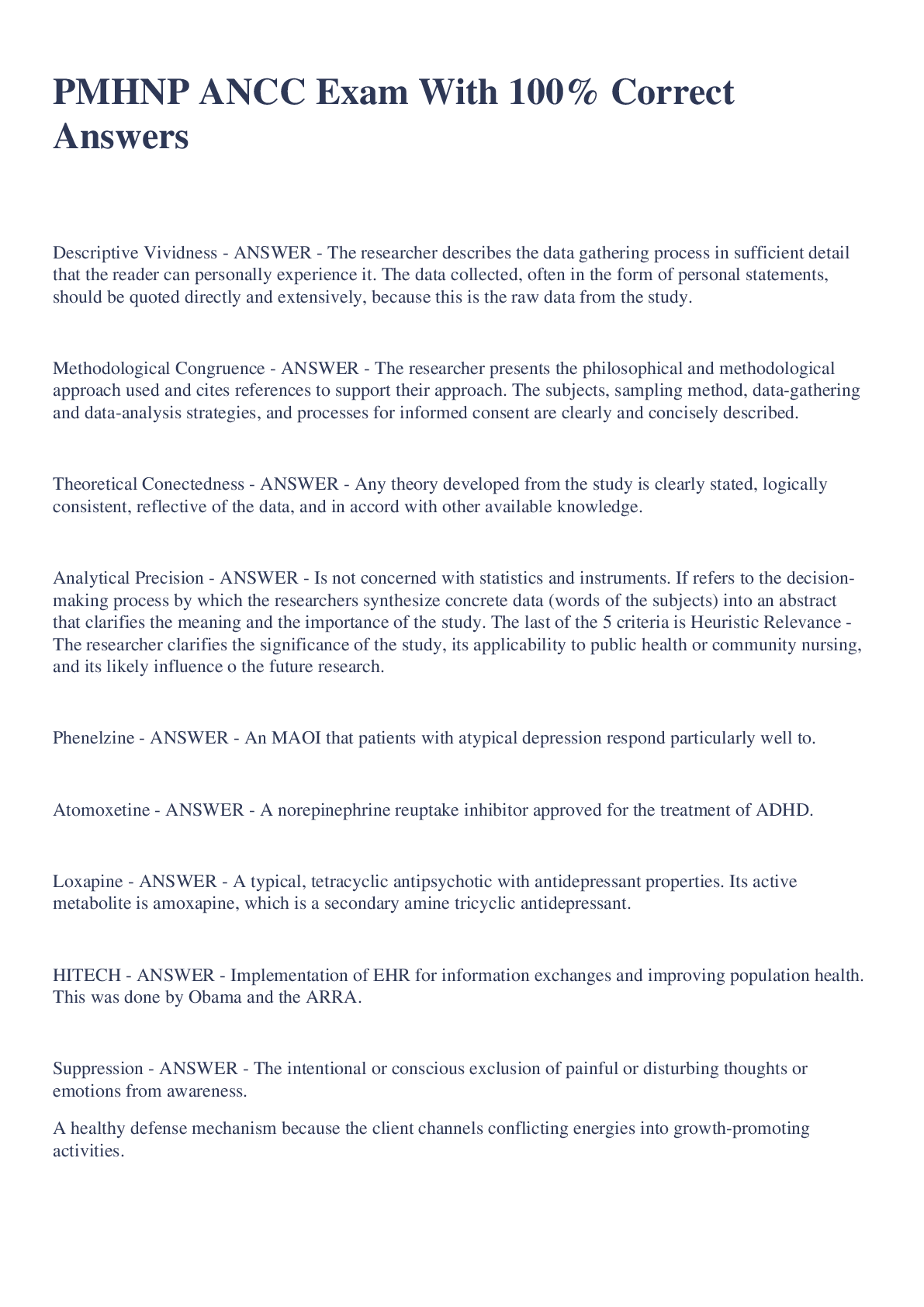 Preview image for PMHNP ANCC Exam With 100% Correct Answer