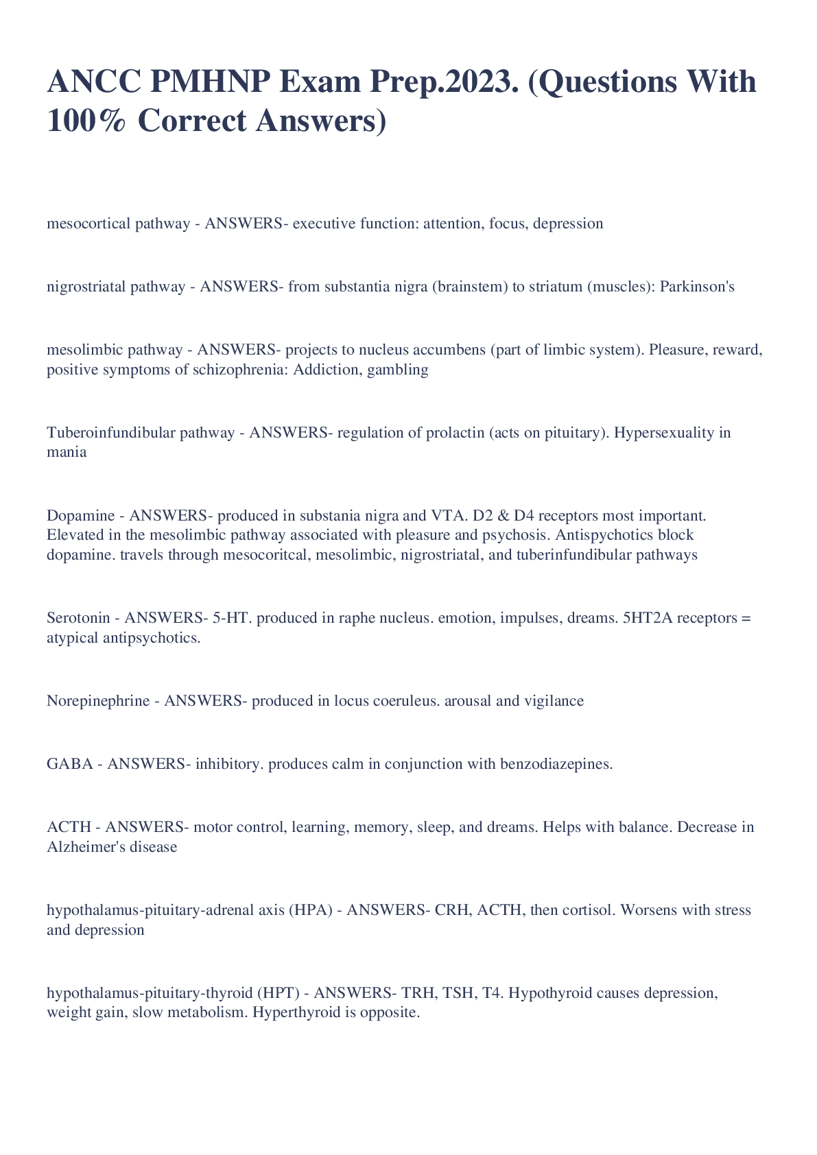 Preview image for ANCC PMHNP Cert Exam Review Questions With 100% Correct Answers