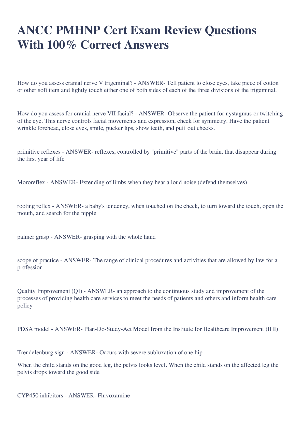 Preview image for ANCC PMHNP Cert Exam Review Questions With 100% Correct Answers