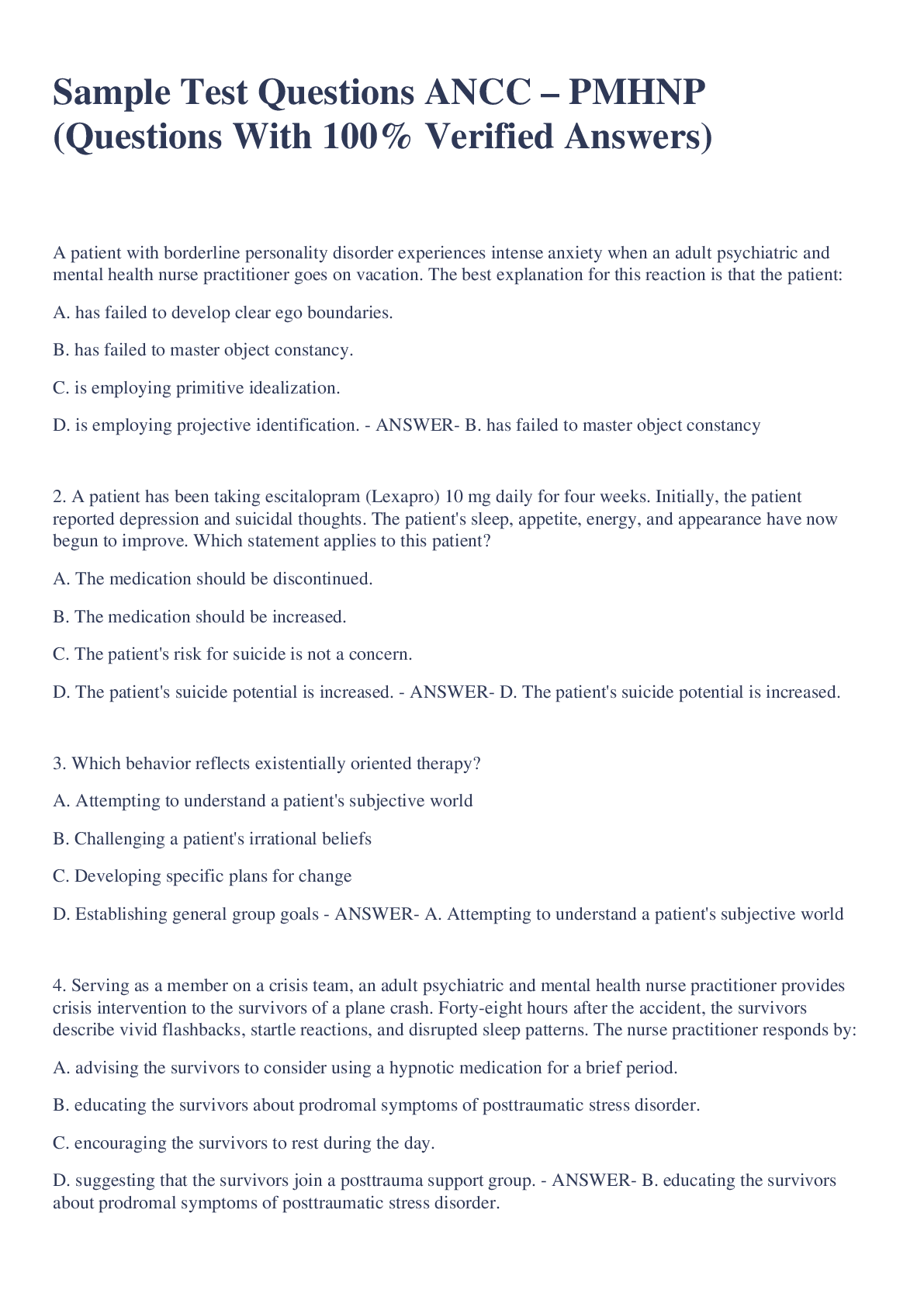 Preview image for All Question Bank for PMHNP Boards (Questions With  100% Correct Answers)