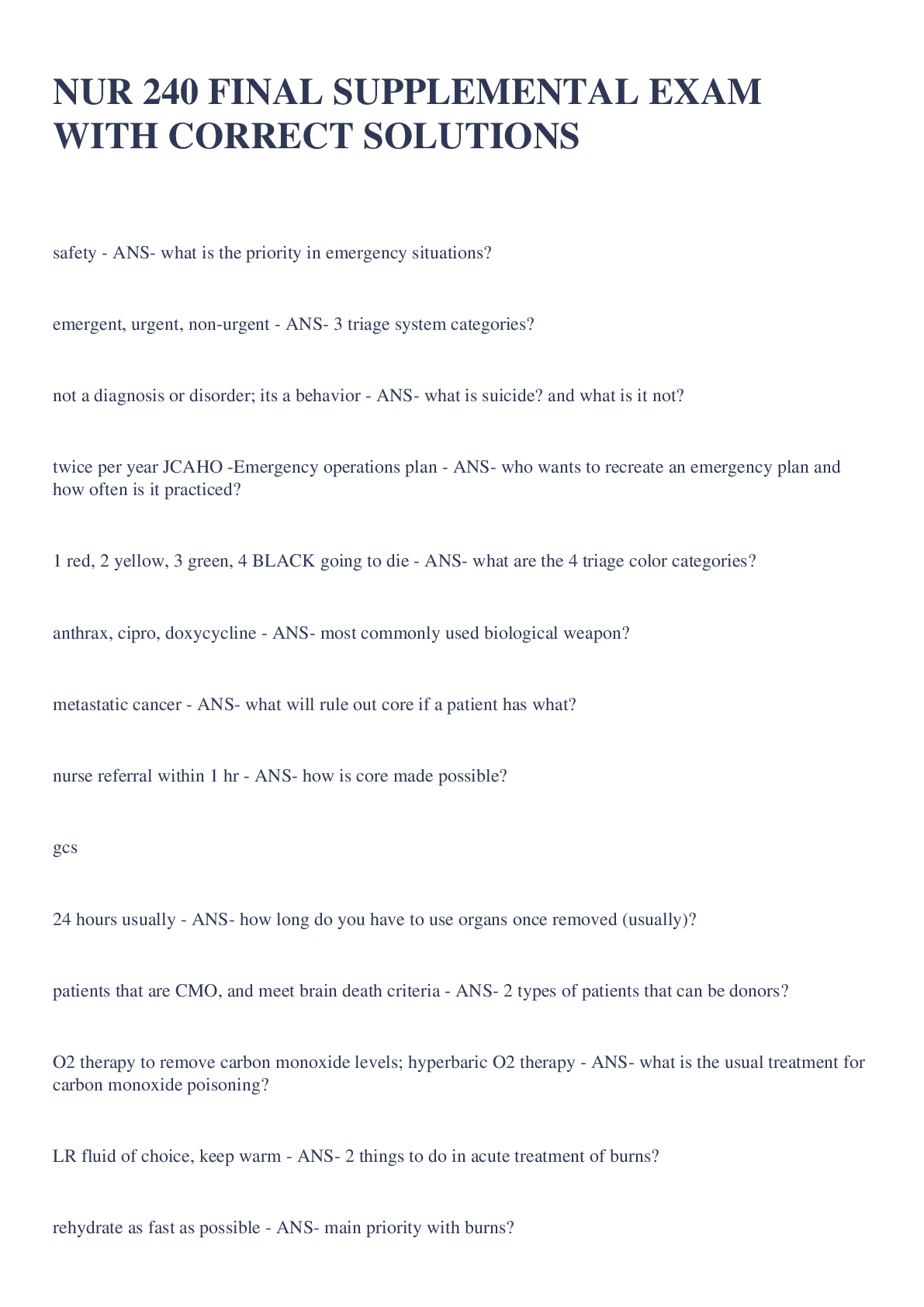 Preview image for NUR 240 FINAL SUPPLEMENTAL EXAM WITH CORRECT SOLUTIONS
