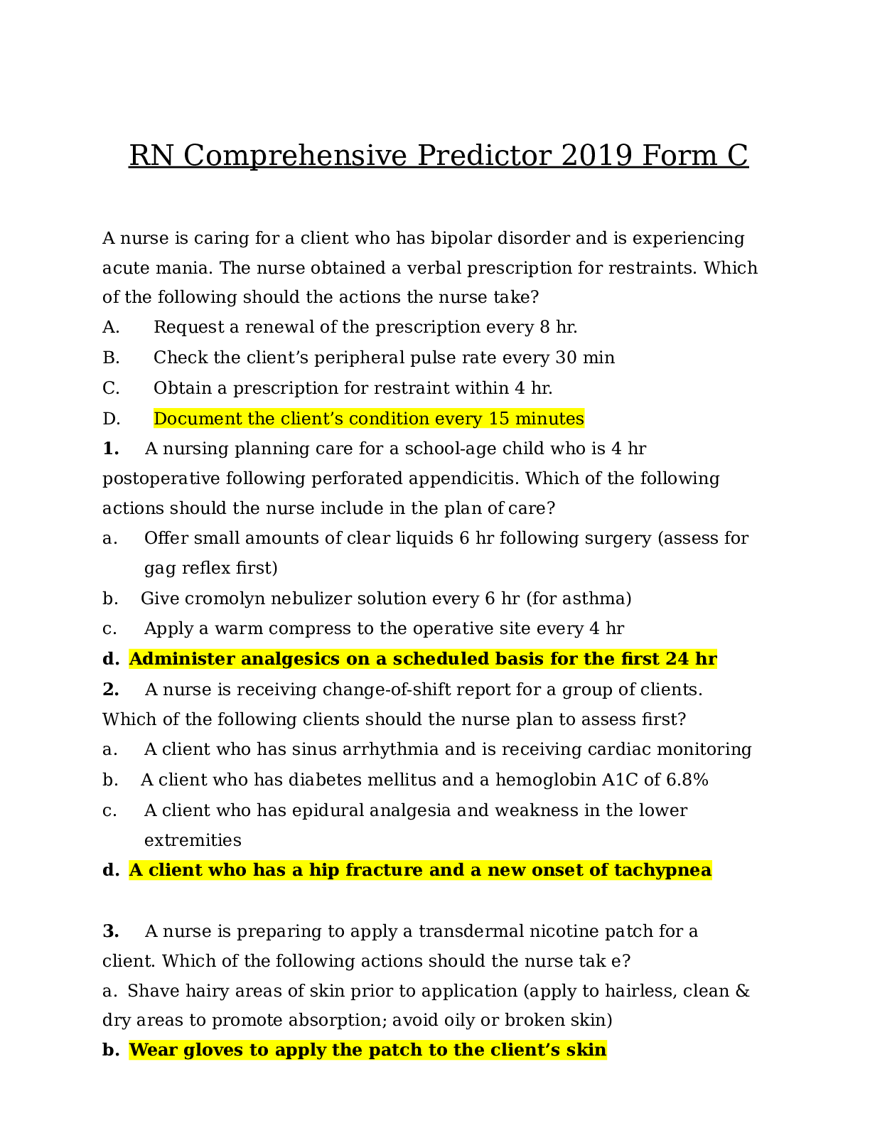 Preview image of RN Comprehensive Predictor 2019 Form C document