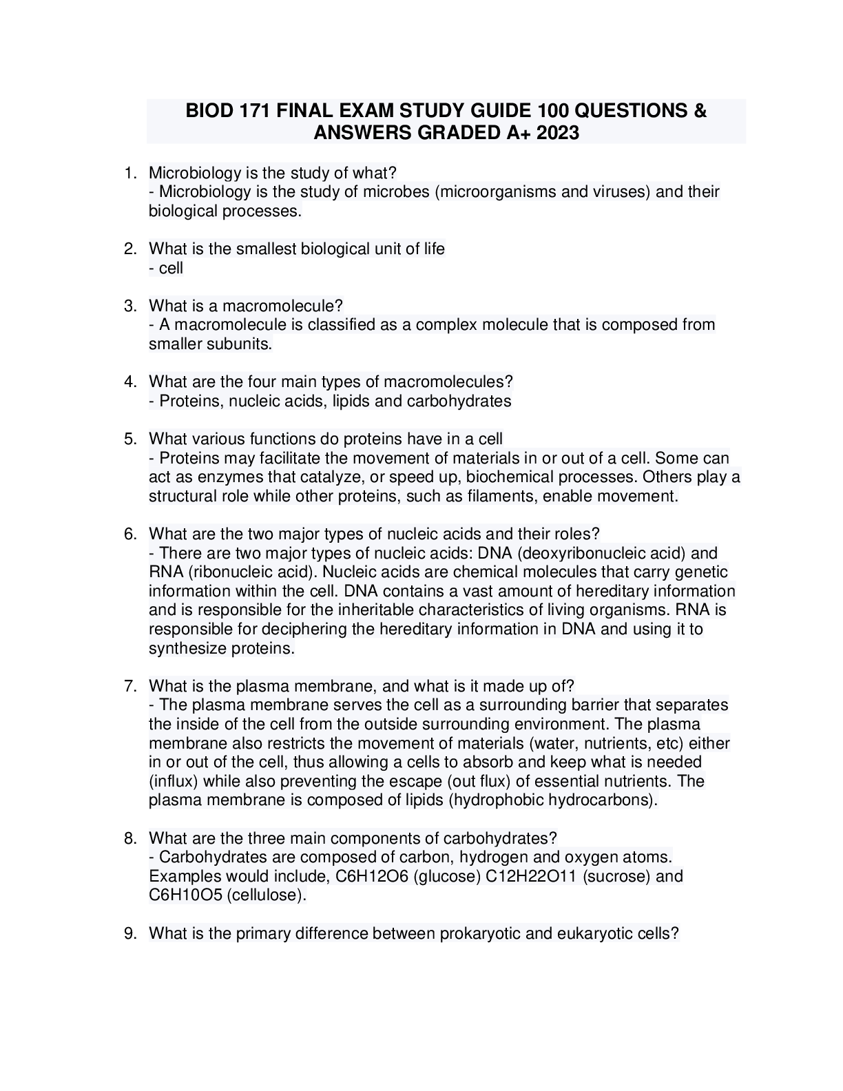 Preview image for BIOD 171 FINAL EXAM STUDY GUIDE 100 QUESTIONS &  ANSWERS GRADED A+ 2023