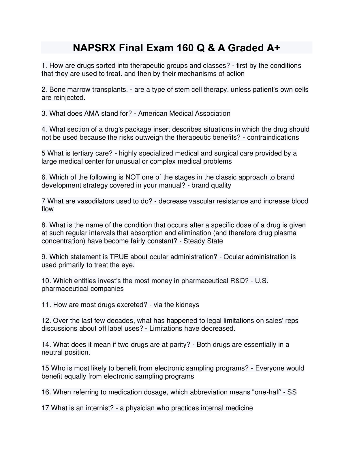 Preview image for NAPSRX Final Exam 160 Q & A Graded A+